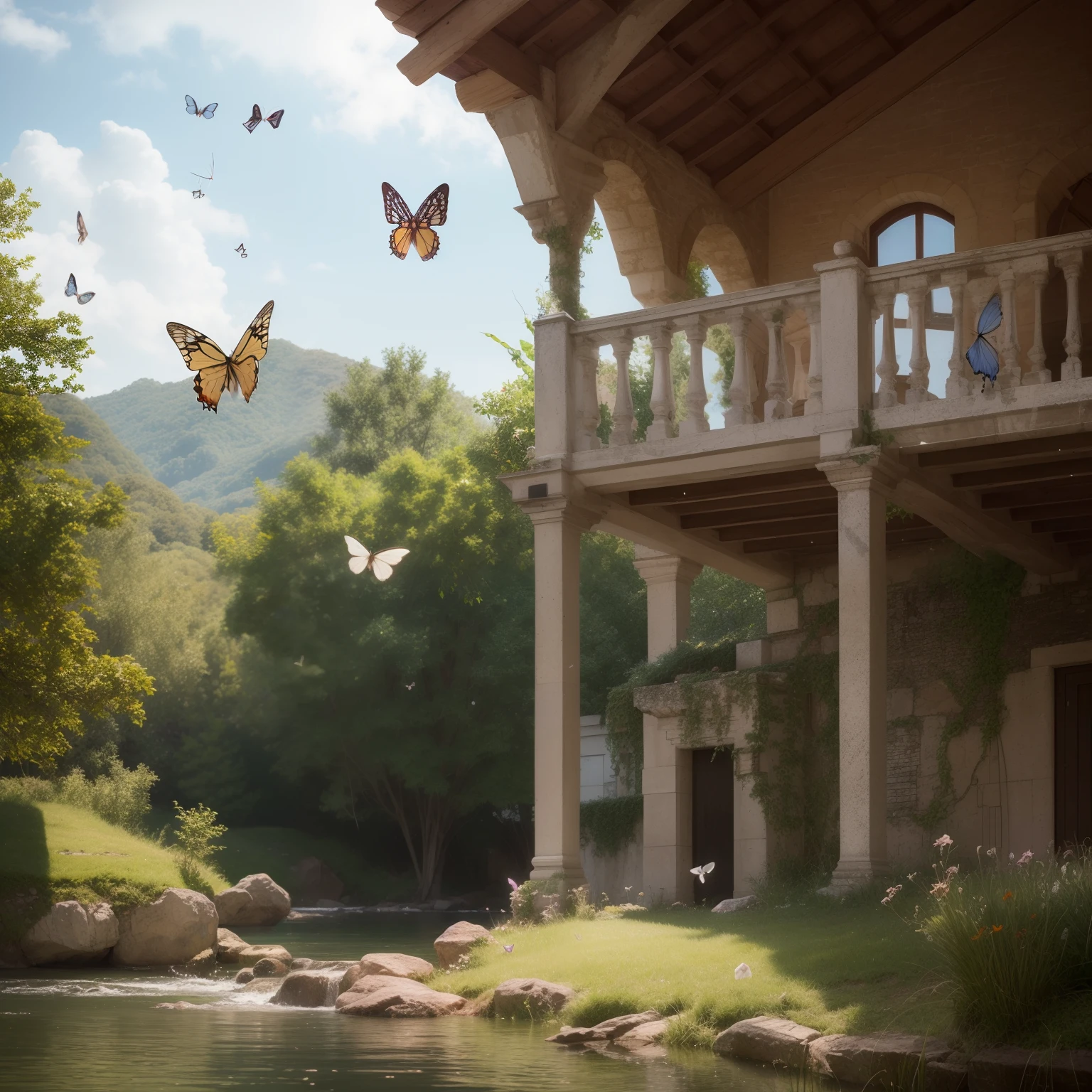 scenecy，（Very detailed CG unity 8k wallpaper），most beautiful artwork in the world，Professional majestic oil painting，high detal，sharp fokus，Realistic painting art，A flying white butterfly，No humans appear，The butterfly flies towards the right side of the frame，Butterflies should take up at least 50 of the frame％