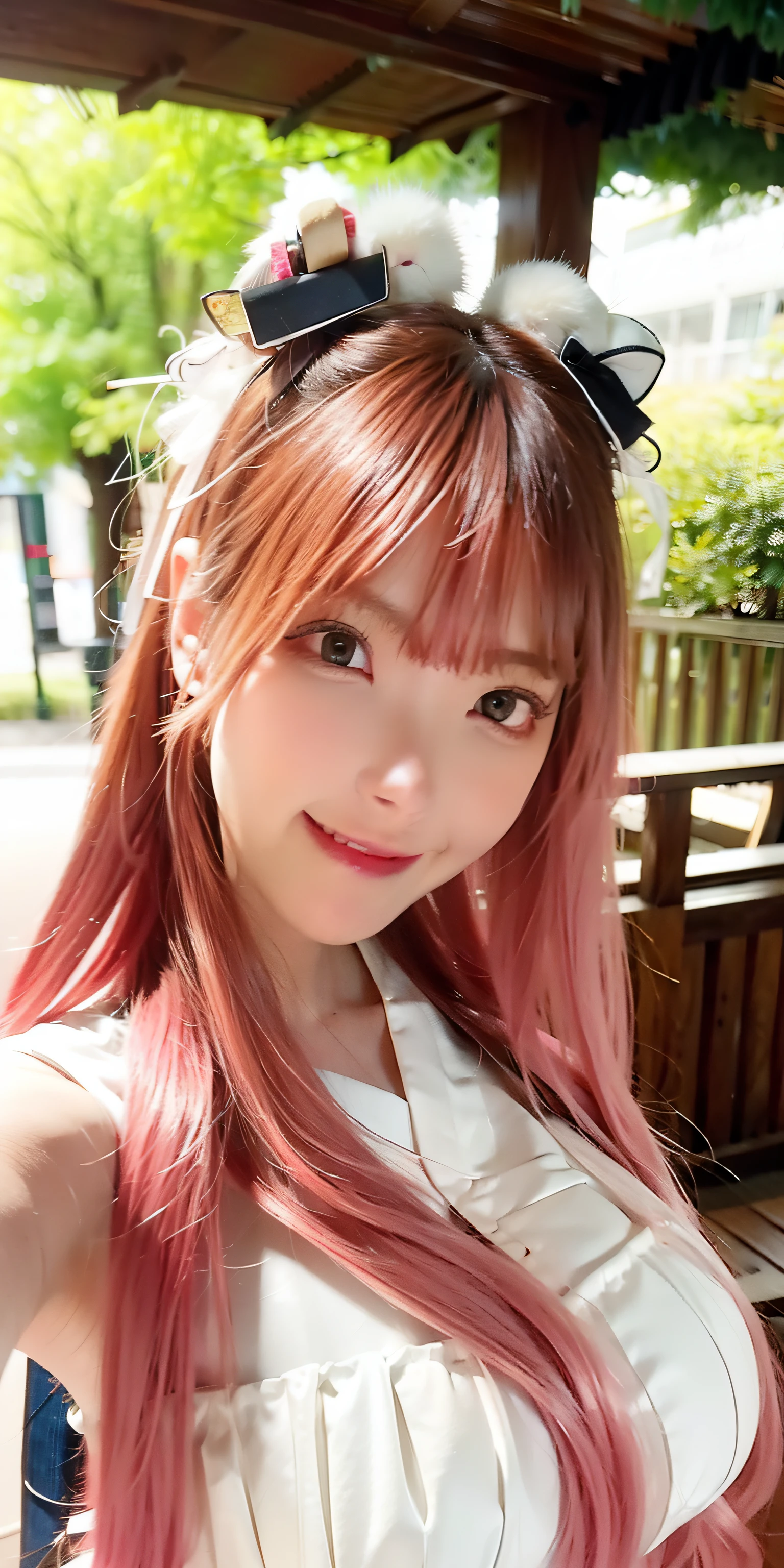 (8K, 4K, Best quality, A high resolution:1.2), (marsterpiece, Realistic, photograph realistic:1.37), 1girll, Solo, Beautiful face, eyeslashes, nase, Glossy lips, (Detailed eyes, view the viewer, Fair skin, White skin:1.5), fine complexion, Upper body,
, Busty, , (:1.5),
Outdoor onsen,
two sides up, Absurdly long hair, Blonde hair, Pink hair, bangs, hair adornments, bow,
Younger, aged down,