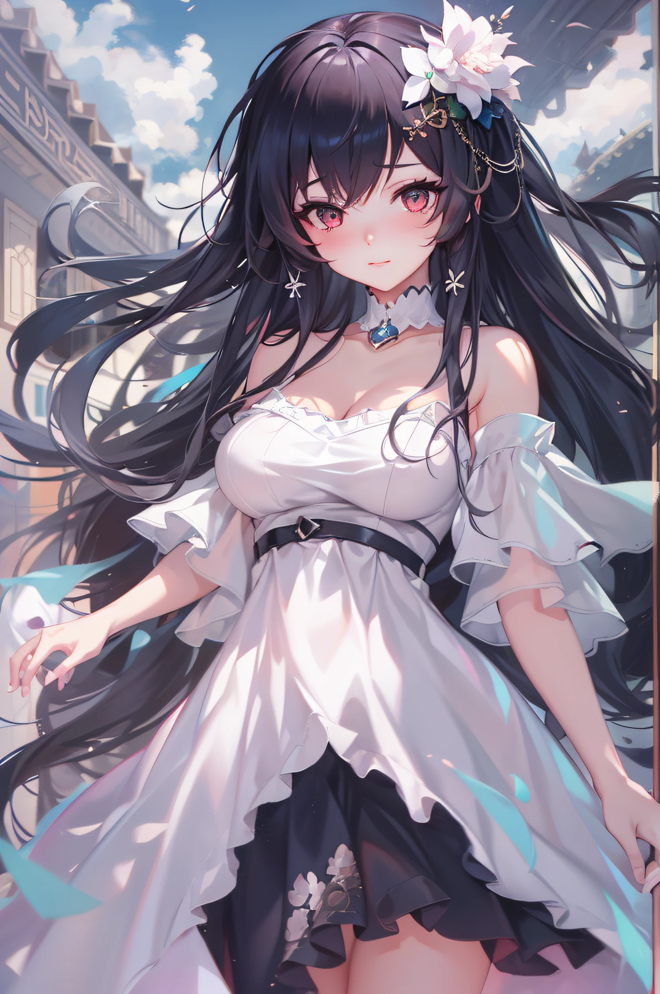 Anime girl with long black hair and white dress, anime goddess, guweiz, guweiz on artstation pixiv, guweiz on pixiv artstation, Detailed Digital Anime Art, kawacy, Cute anime waifu in a nice dress, from the azur lane videogame, artwork in the style of guweiz