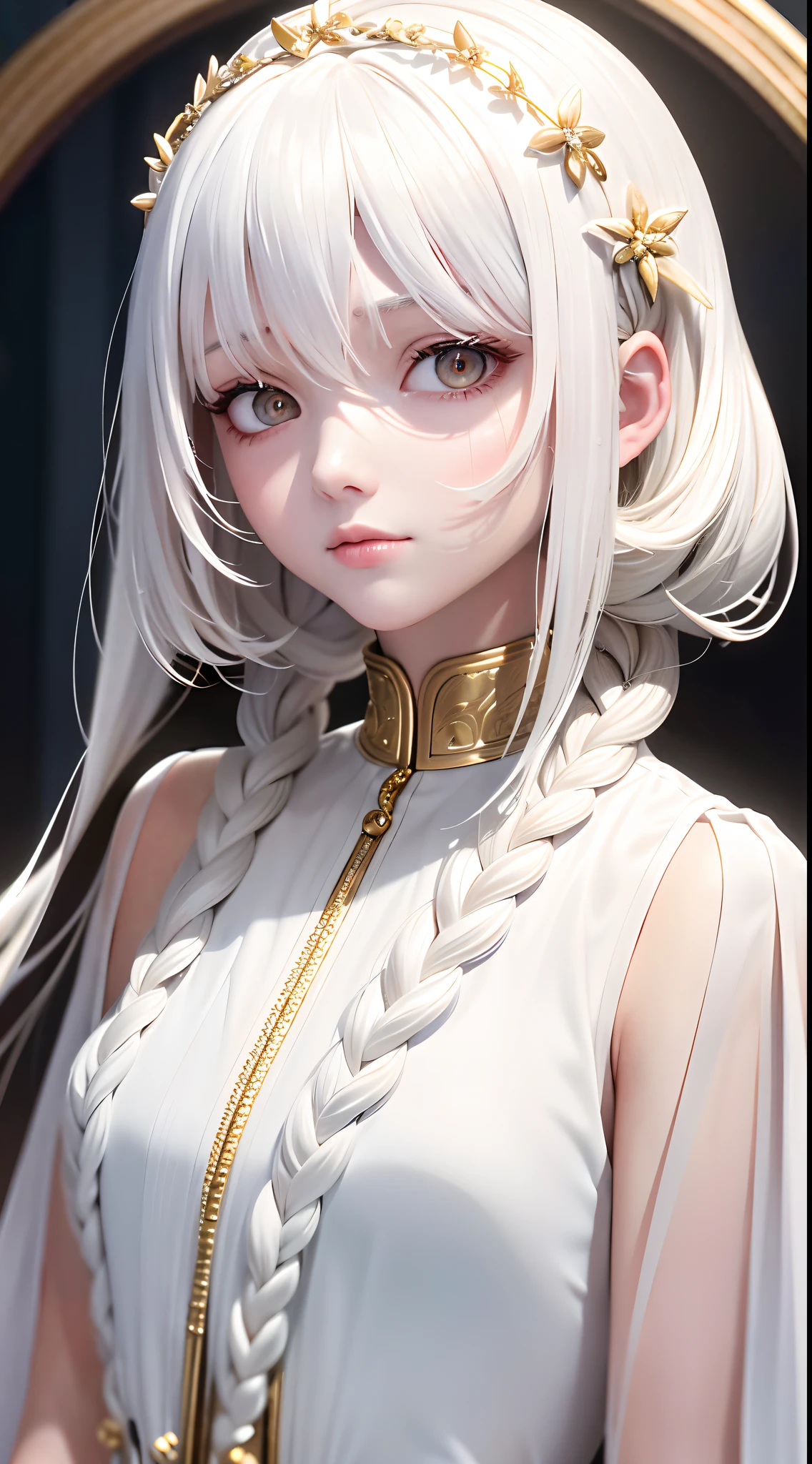 Close-up of a woman with white hair and braids, photorealistic anime girl rendering, Detailed digital anime art, Stunning anime face portrait, detailed portrait of an anime girl, Smooth anime CG art, Realistic anime 3 D style, realistic anime artstyle, Girl with white hair, Anime style. 8K, Guviz-style artwork, a beautiful anime portrait