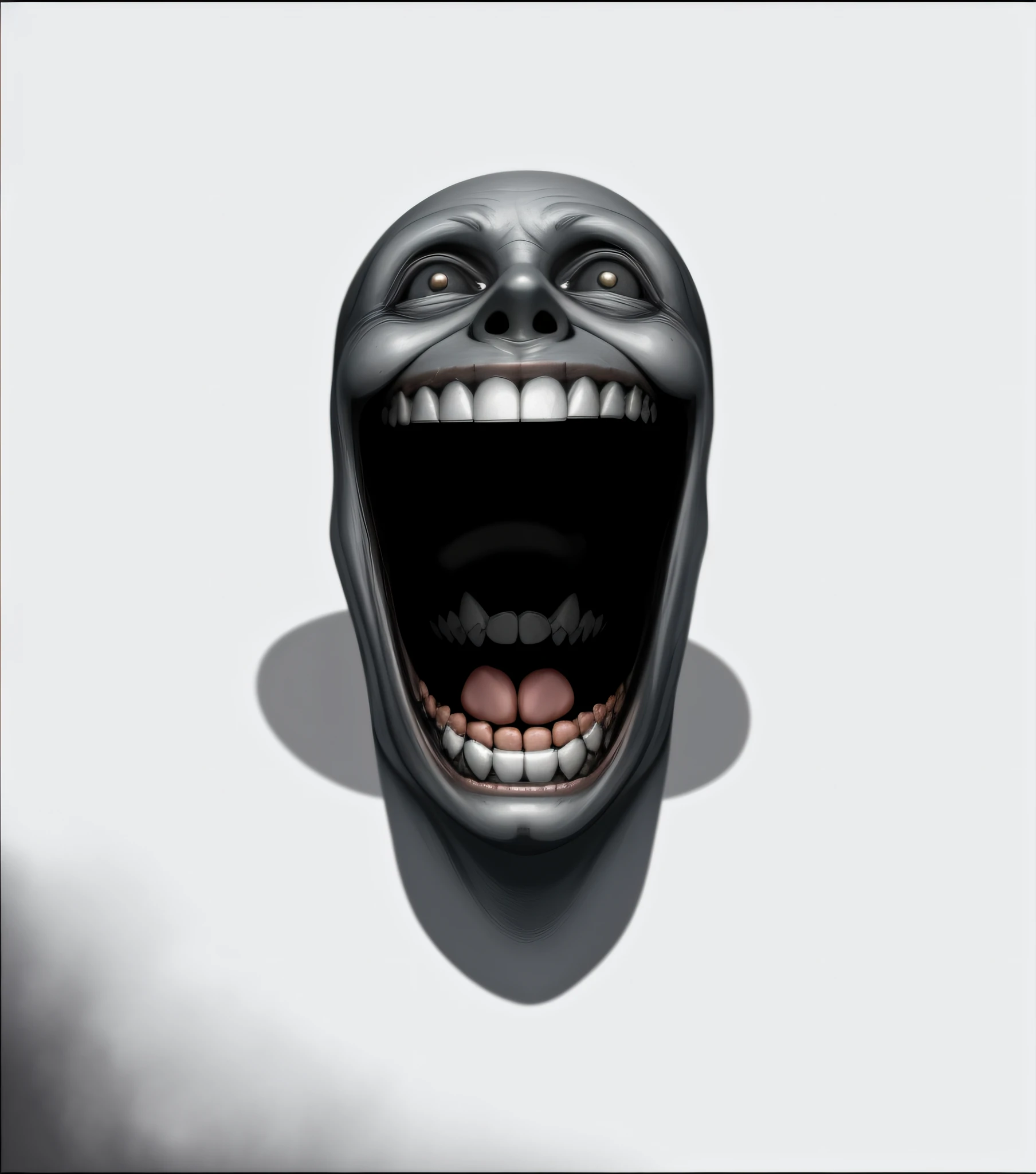 a close up of a person with a creepy face and a tooth, creepy smile, unsettling grin, humanoid with crooked teeth, creepy evil smile, unsettling image, realistically rendered face, scp-049, creepy and unsettling, scary smile, shaded face, scp-106, photo of scp-173, creepy uncanny valley