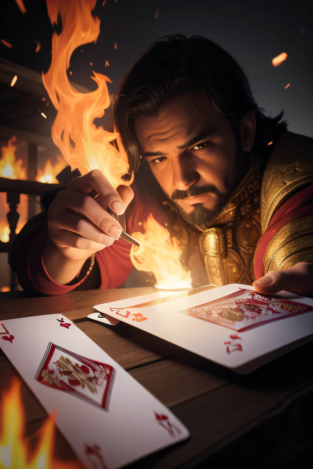 7 cartas de baralho pegando fogo