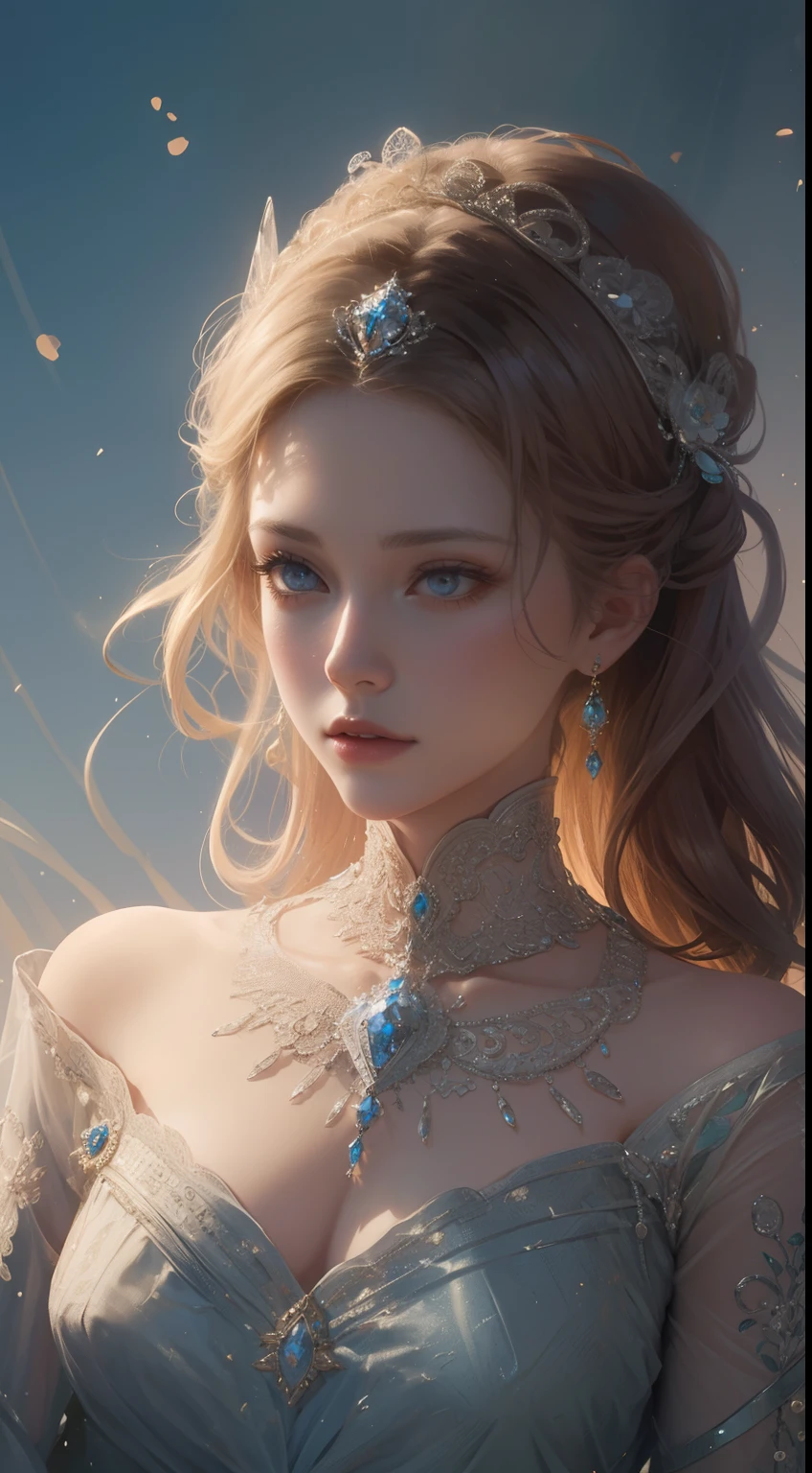 tmasterpiece,Highest high resolution,Bust of a beautiful royal maiden,Delicate braided hair,Coiled hair,Shining clear eyes,The hair is covered with beautiful and delicate floral craftsmanship, Crystal jewelry filigree,Ultra-detailed details,upscaled,softlighting。