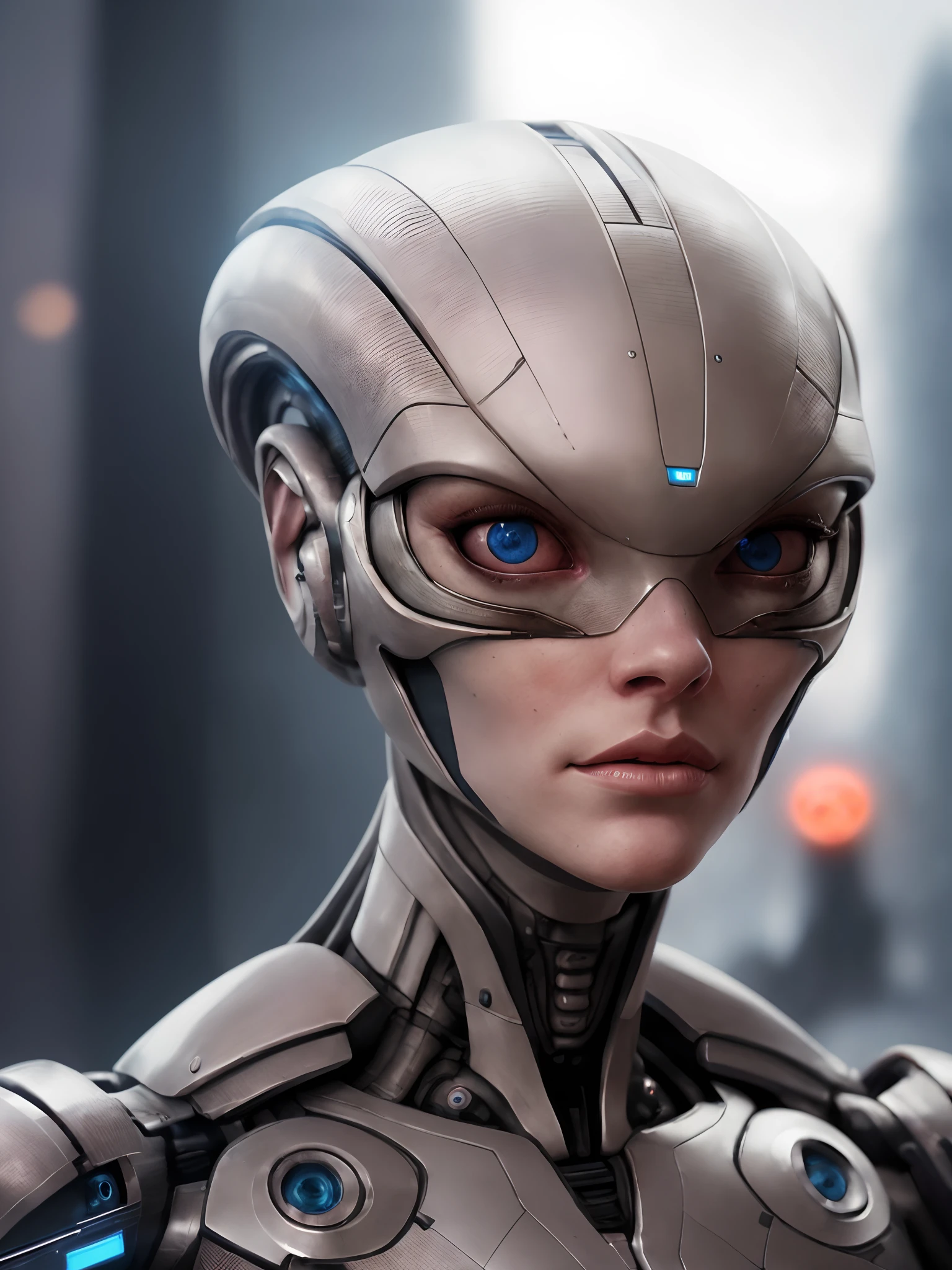 there is a woman in a futuristic suit with blue eyes, sci-fi android female, portrait of female humanoid, portrait of a humanoid alien, attractive sci - fi face, portrait beautiful sci - fi girl, ultra detailed female android, portrait of a sci - fi woman, female alien, portrait of a female android, 3 d render character art 8 k