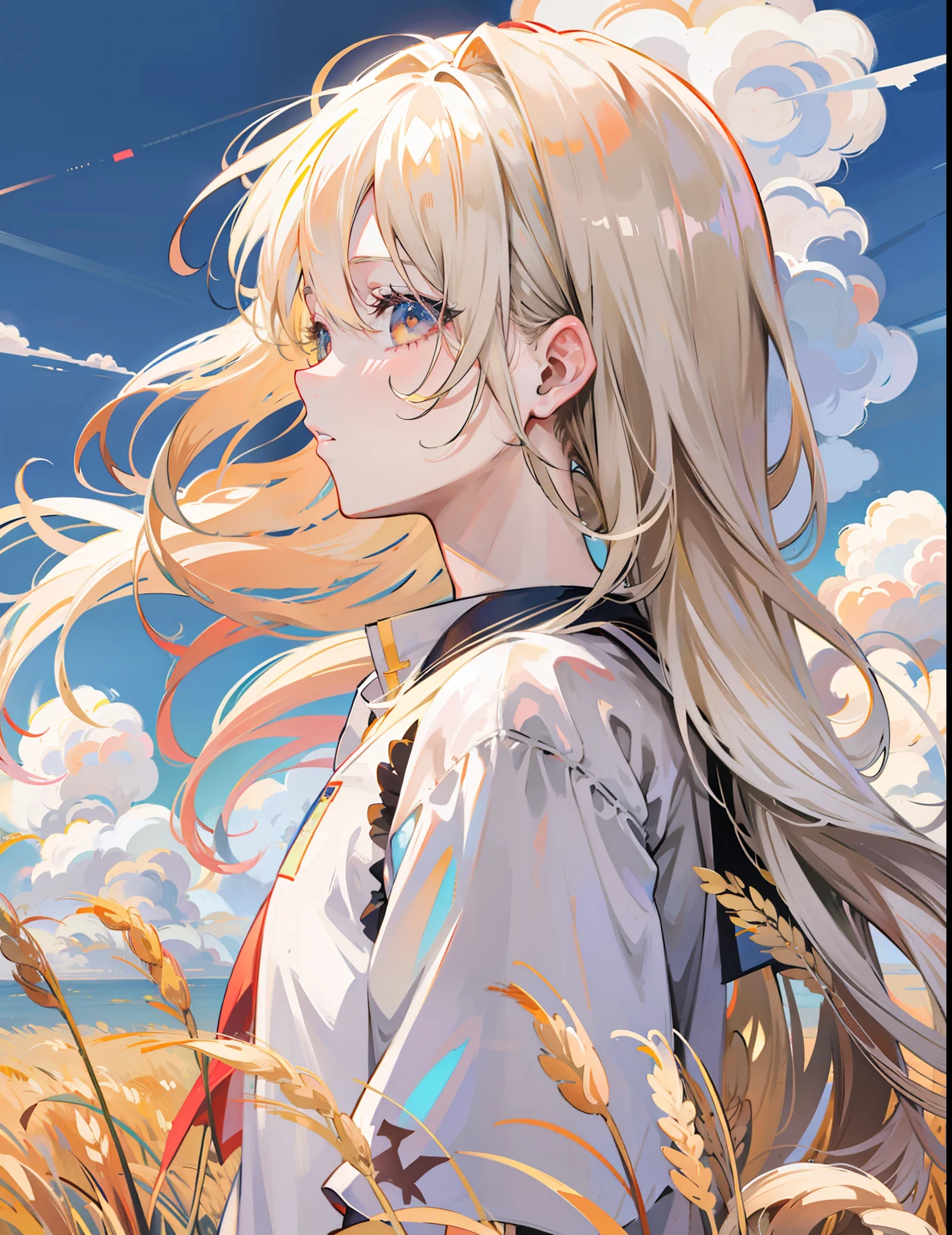 Anime girl standing in a wheat field with long white hair, Girl with white hair, anime girl profile, Anime art wallpaper 8 K, Anime art wallpaper 4k, Anime art wallpaper 4 K, 4k manga wallpapers, Blonde anime girl with long hair, clean and meticulous anime art, Anime wallpaper 4K, Anime wallpaper 4 k, 4K anime wallpaper