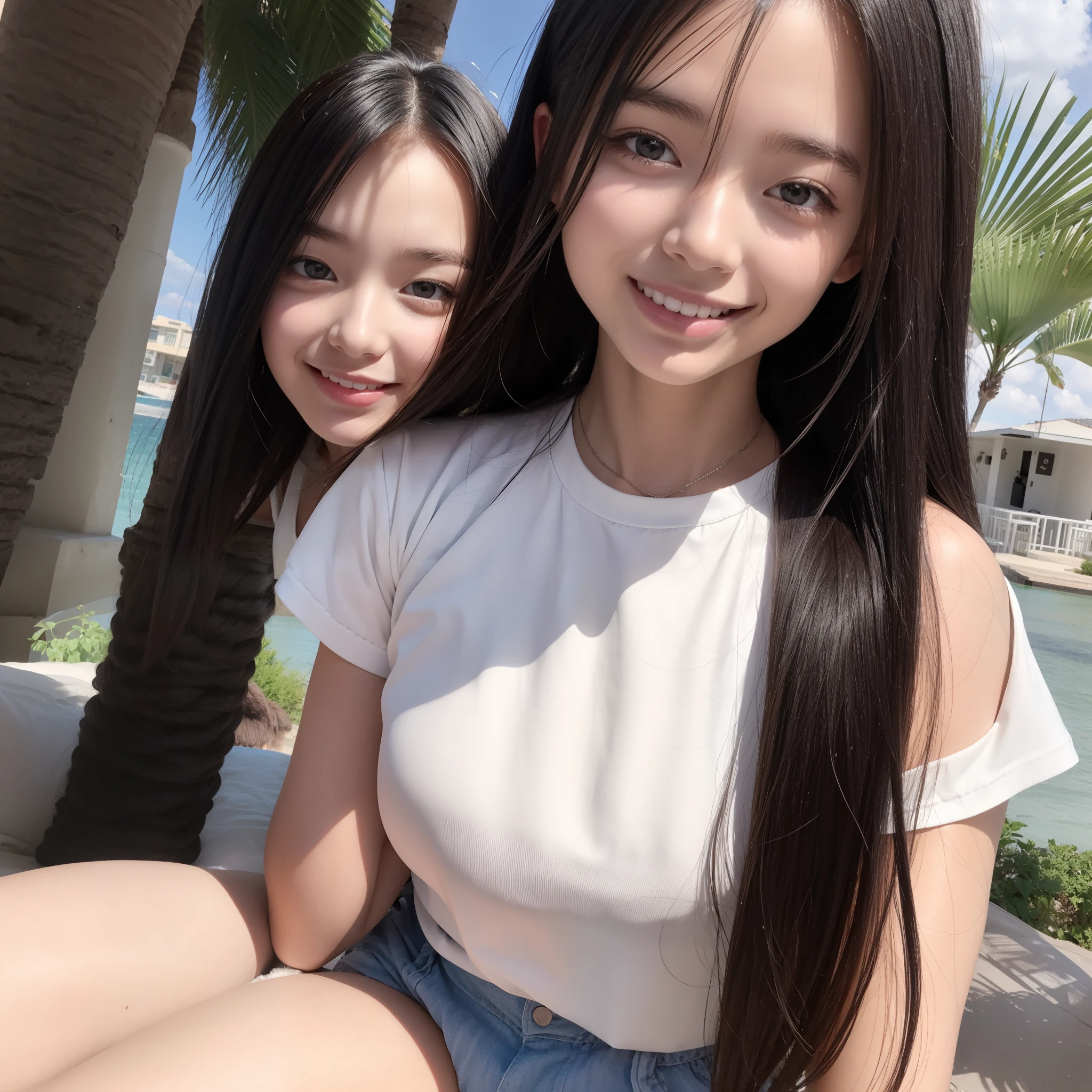 a 18 year old girl１a person、cute  face、Black and beautiful straight hair、A smile