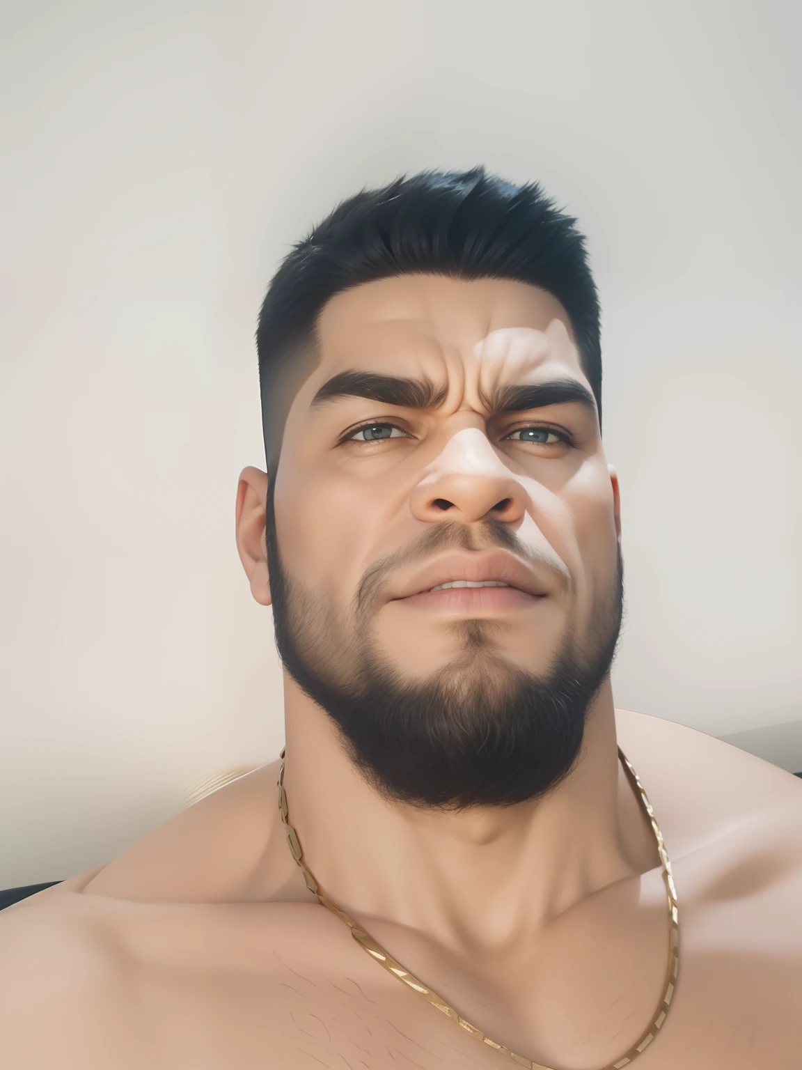 Latino twink, 50 years old, short hair, stud, hairy, hairyalpha, BeardAlpha, oversized pectorals, heavy pectorals, erection, erection under clothes, intimidating, smirking, nipple rings, angry, threatening, streetbackground