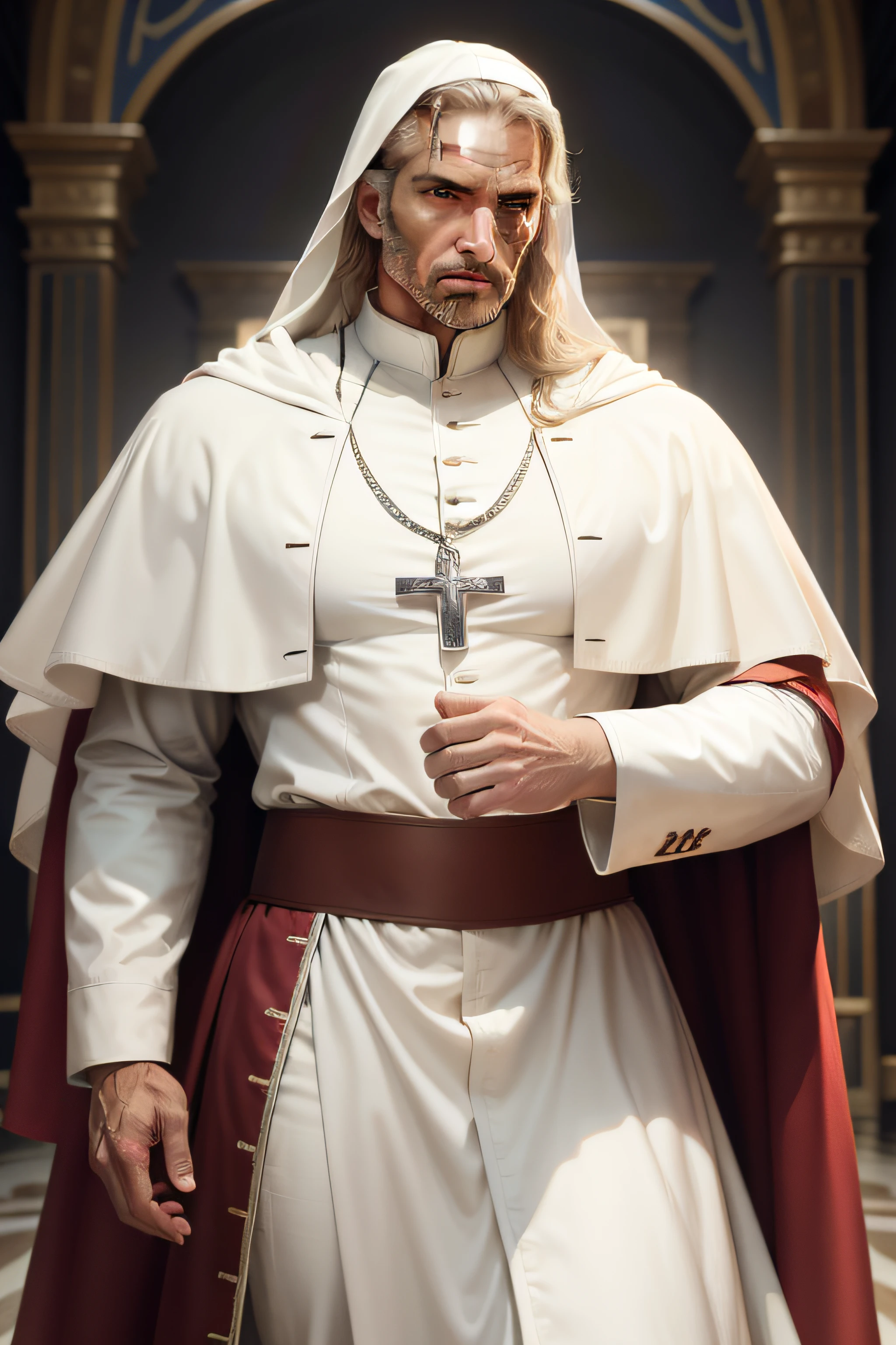 Muscular Terence Hill - clothes: Pope - Great White Horse - in the Vatican - HDR - RTX