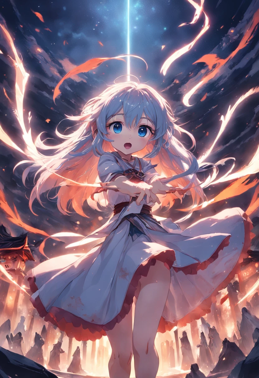 tmasterpiece,best qualtiy,cinematic Film still from,whaite hair,Kizi,yuki ,adolable,yawn,Sleepy eyes,The sword,magia