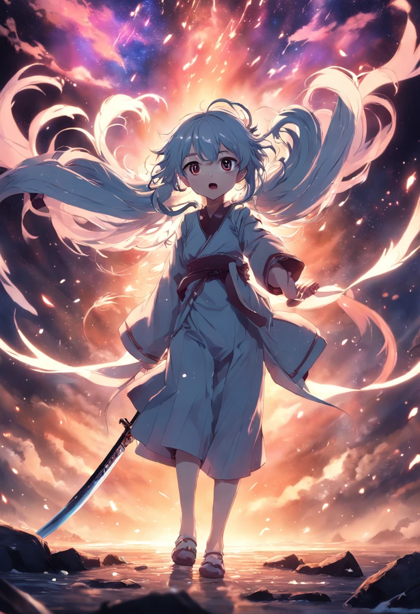 tmasterpiece,best qualtiy,cinematic Film still from,whaite hair,Kizi,yuki ,adolable,yawn,Soaring sword light,magia,Polar night,Tsundere,without hands