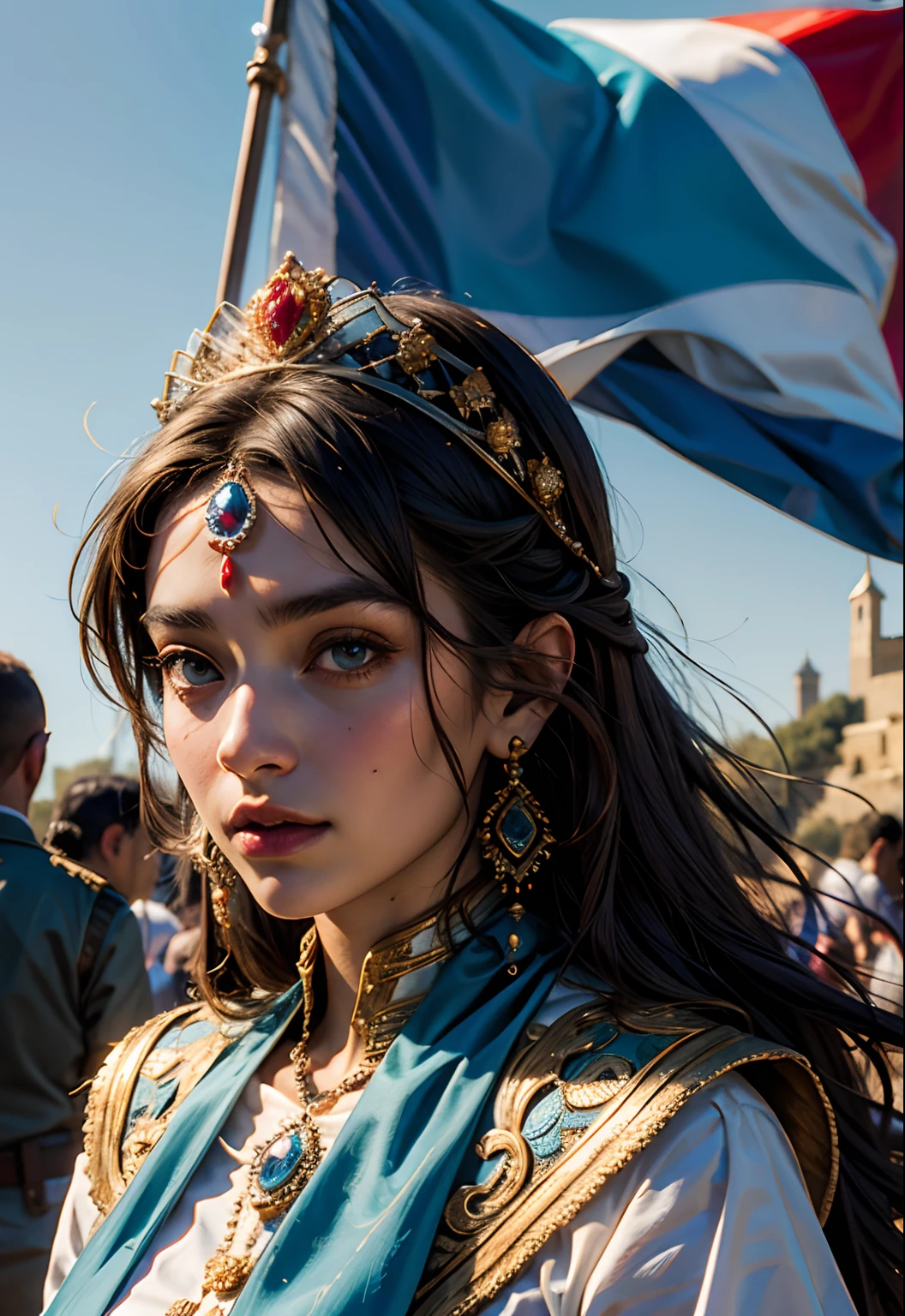 Un portrait de princesse arabe tenant le drapeau marocain