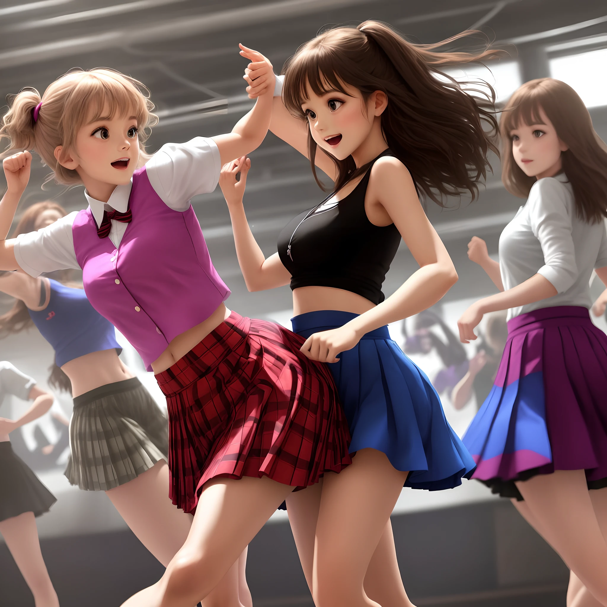 Girls dancing pleated skirts