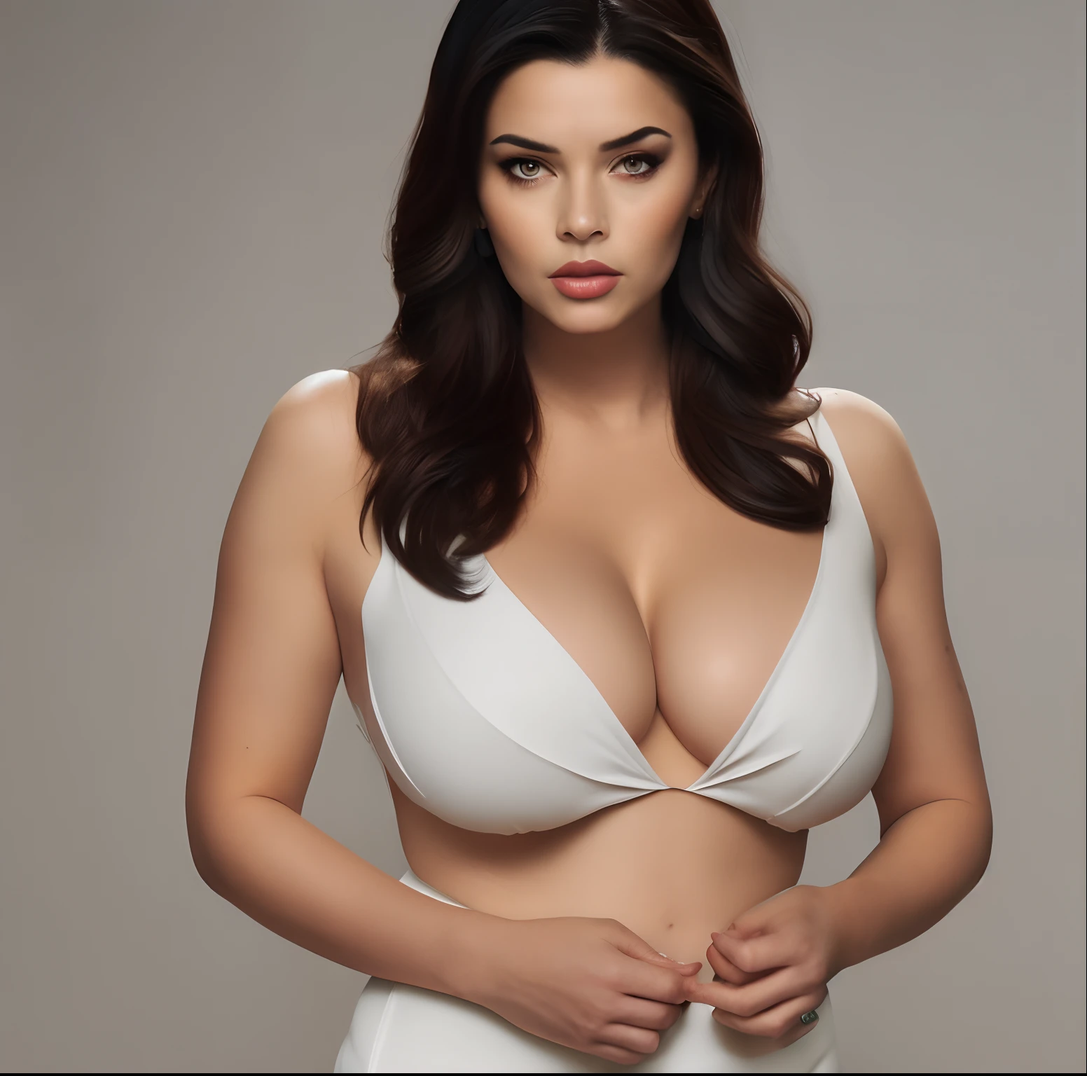 The big-breasted beauty looked down with disdain