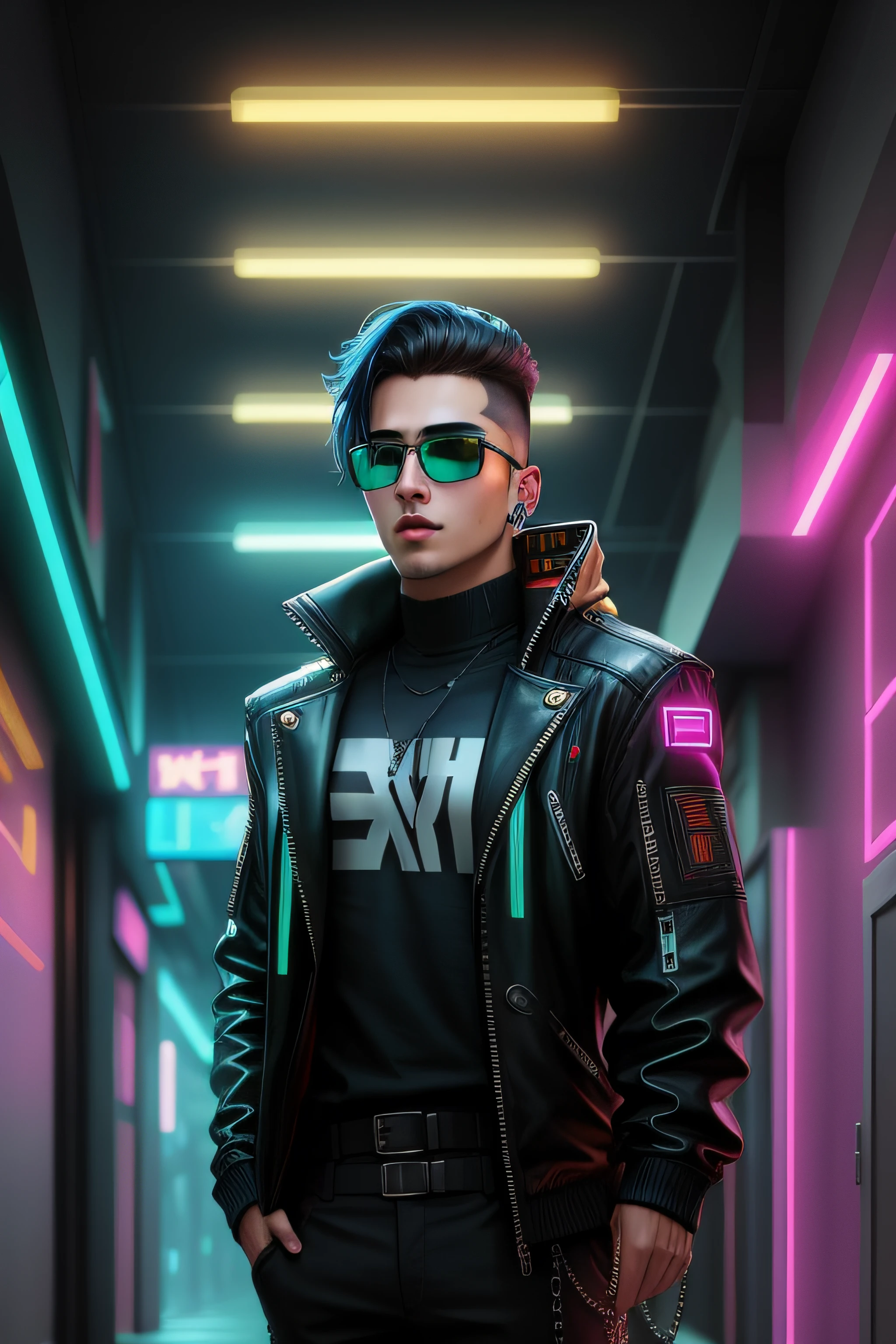 change background cyberpunk handsome boy, realistic face, 8k, ultra realistic,