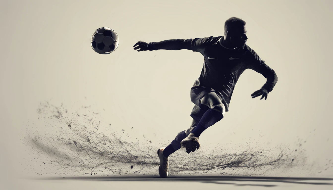 Simple silhouette of a football player running，Glass in hand，There is a football at his feet