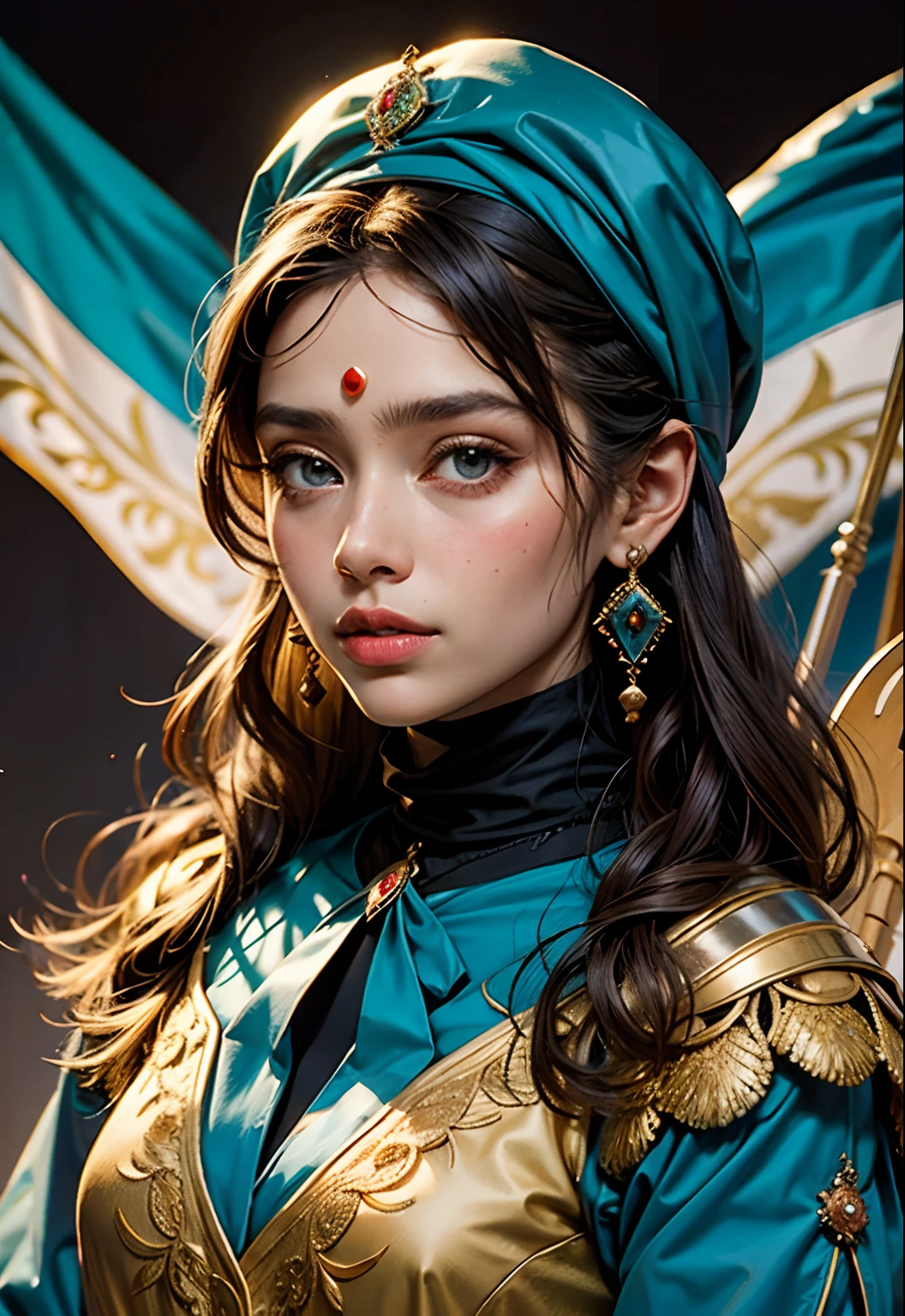 Un portrait de princesse arabe tenant le drapeau marocain