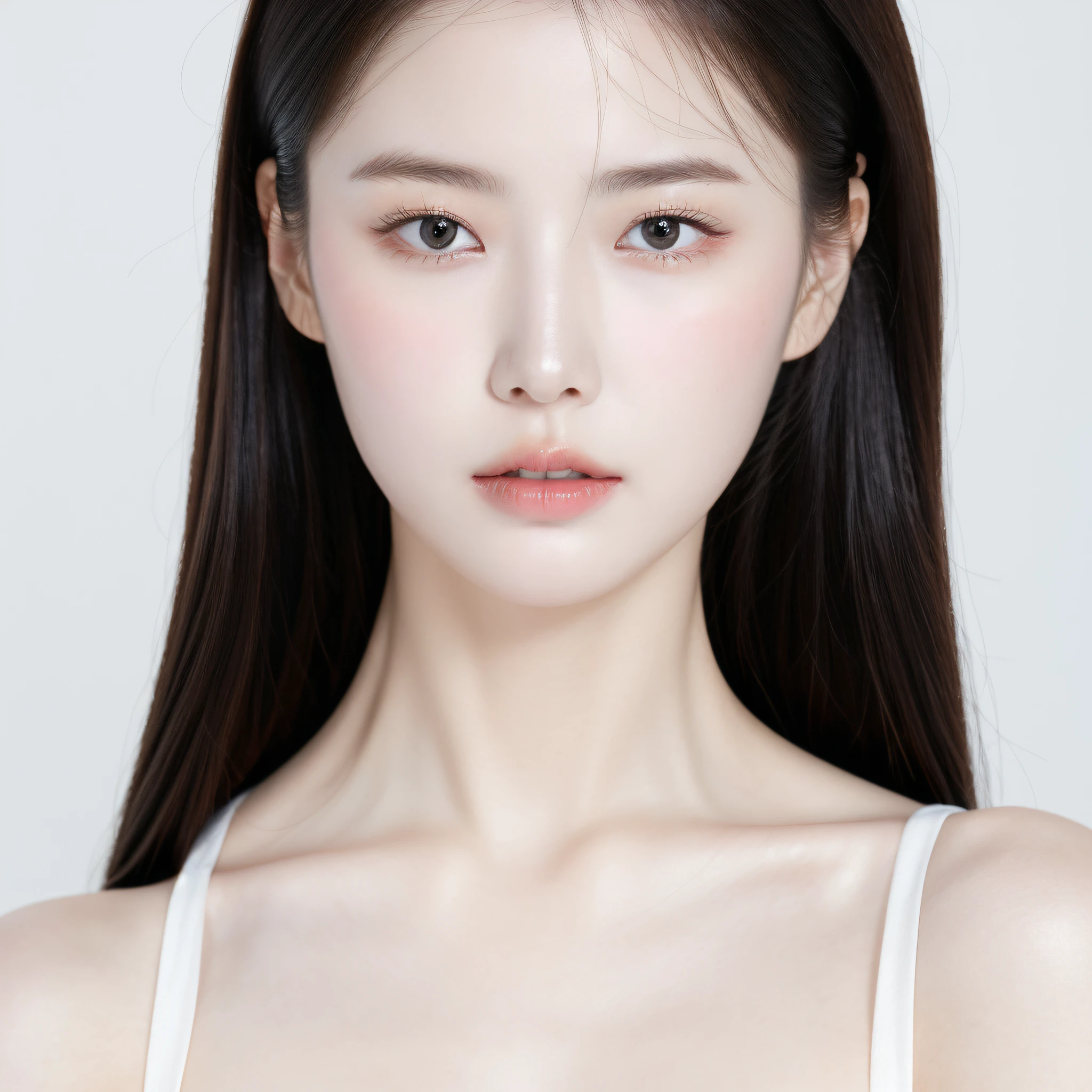 solo focus,korean girl, very beautiful face, (photo realistic:1.4),(masterpiece, 4K, best quality, ultra detailed),studio shoot,pictorial,photography,realistic eyes, Ultra-Detailed Face, Detailed Lips, normal hand, glossy lips, glossy face, simple background, photoshoot for skincare brand, woman with porcelain skin, diffused natural skin glow, smooth porcelain skin, translucent white skin, jen yoon, clean face and body skin, skincare, white porcelain skin, smooth translucent white skin, pale milky white porcelain skin, portrait sophie mudd