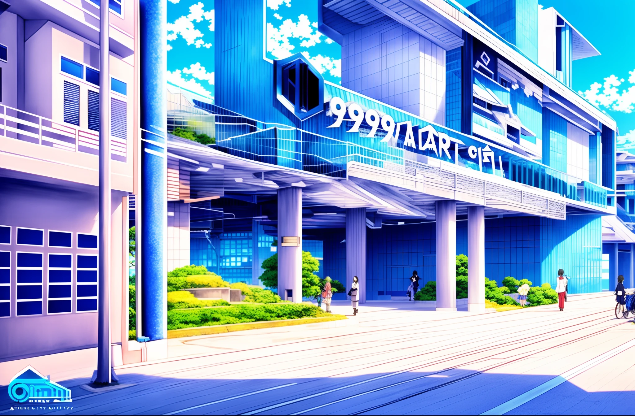 anime city, architecture, beautiful anime scenery, (blue sky background)