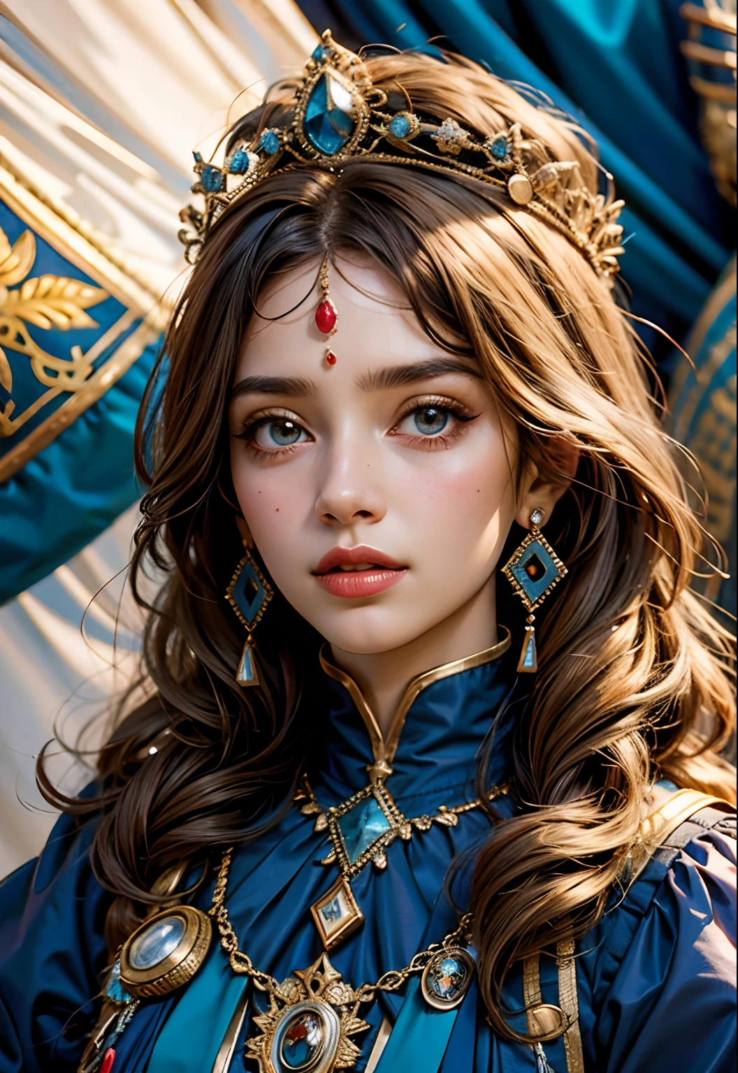 Un portrait de princesse arabe tenant le drapeau marocain