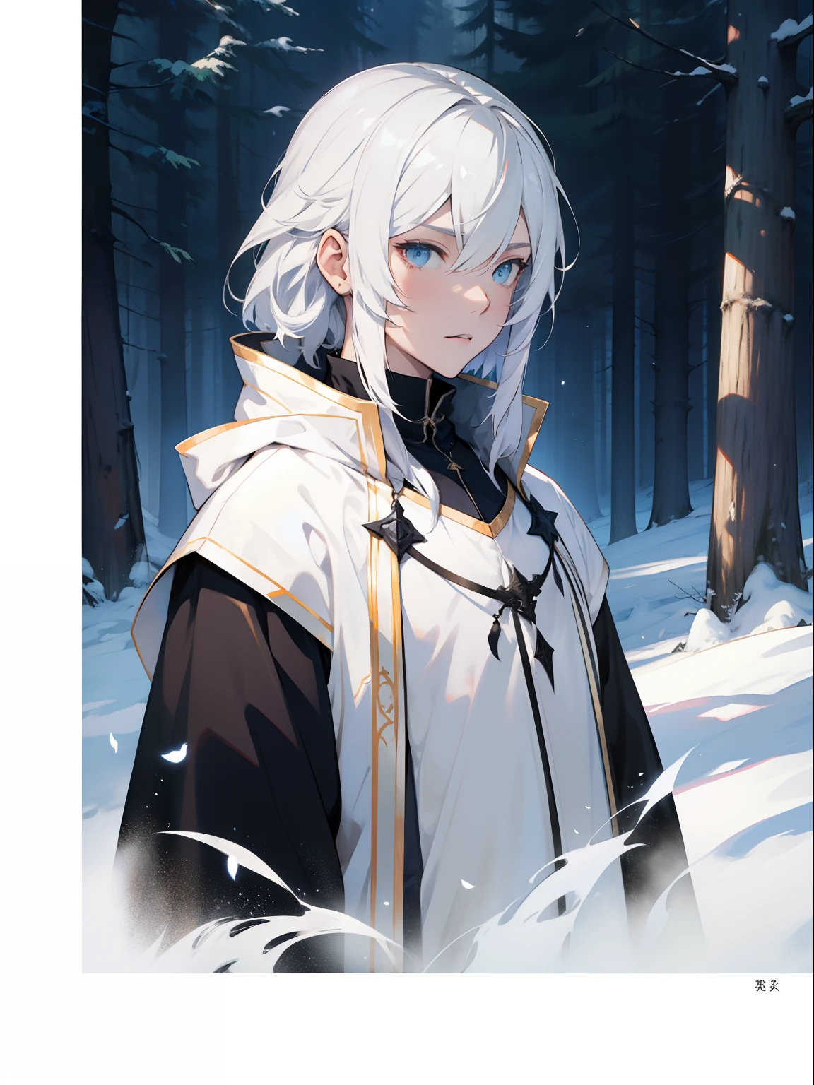 ln the forest,the night,Manteau blanc,Douluo Continent costume,White color hair,Headshot,