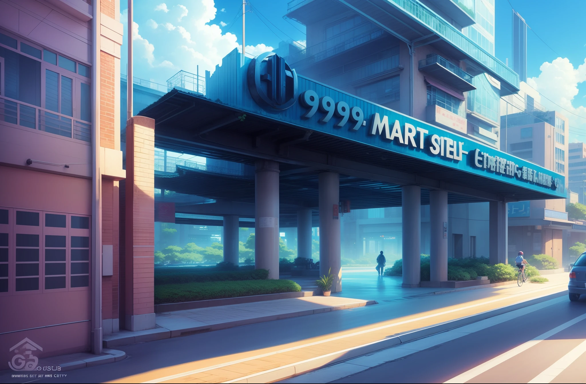 anime city, beautiful anime scenery, [[blue sky background]], Cartoon Anime Style