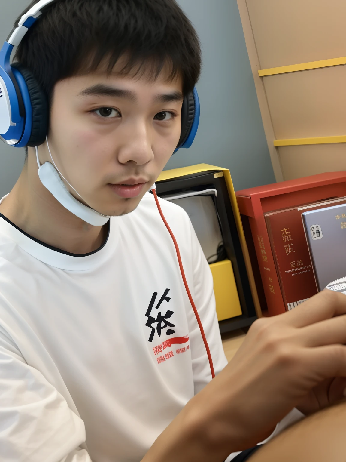 There was a young man wearing headphones and a white shirt, xintong chen, wenjun lin, yanjun cheng, yihao ren, with headphone, Liang Xing, profile picture 1024px, Cai Xukun, ryan jia, with headphone, peter xiao, xue han, xision wu, Wang Qichao, Li Zixin