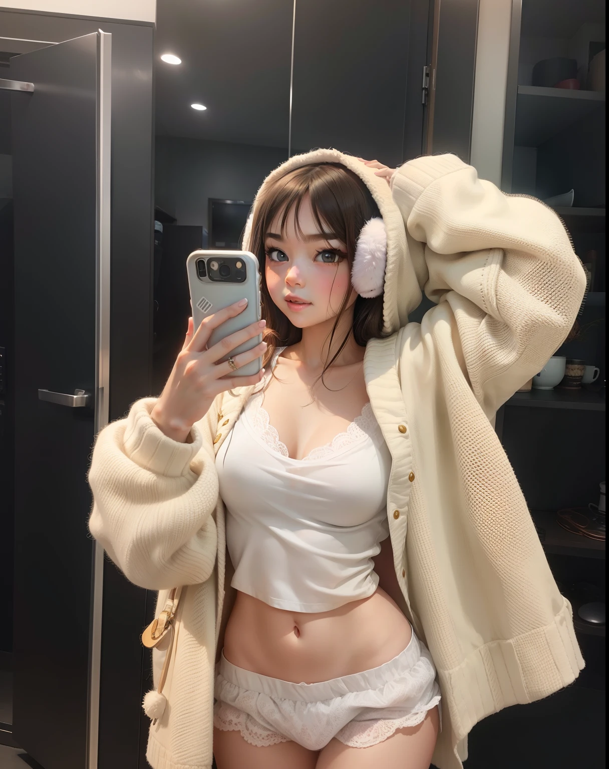 Cute girl,The left hand holds the phone