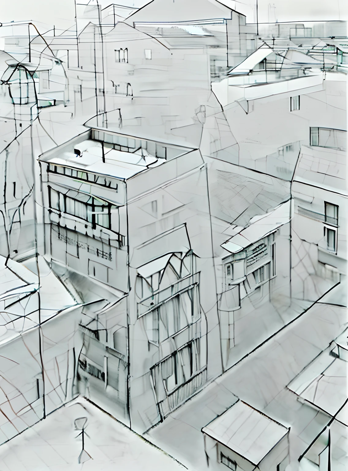 Draw a city of men standing on windowsills, thick line art, Simple line art, anime city lineart, thick line drawing, drawn with a single line, Line Art - N 9, accurately drawn details, thick vector line art, Simple lines of art, Low-poly profile, minimalist line art, single line drawing, Minimalist line drawing, thin line art