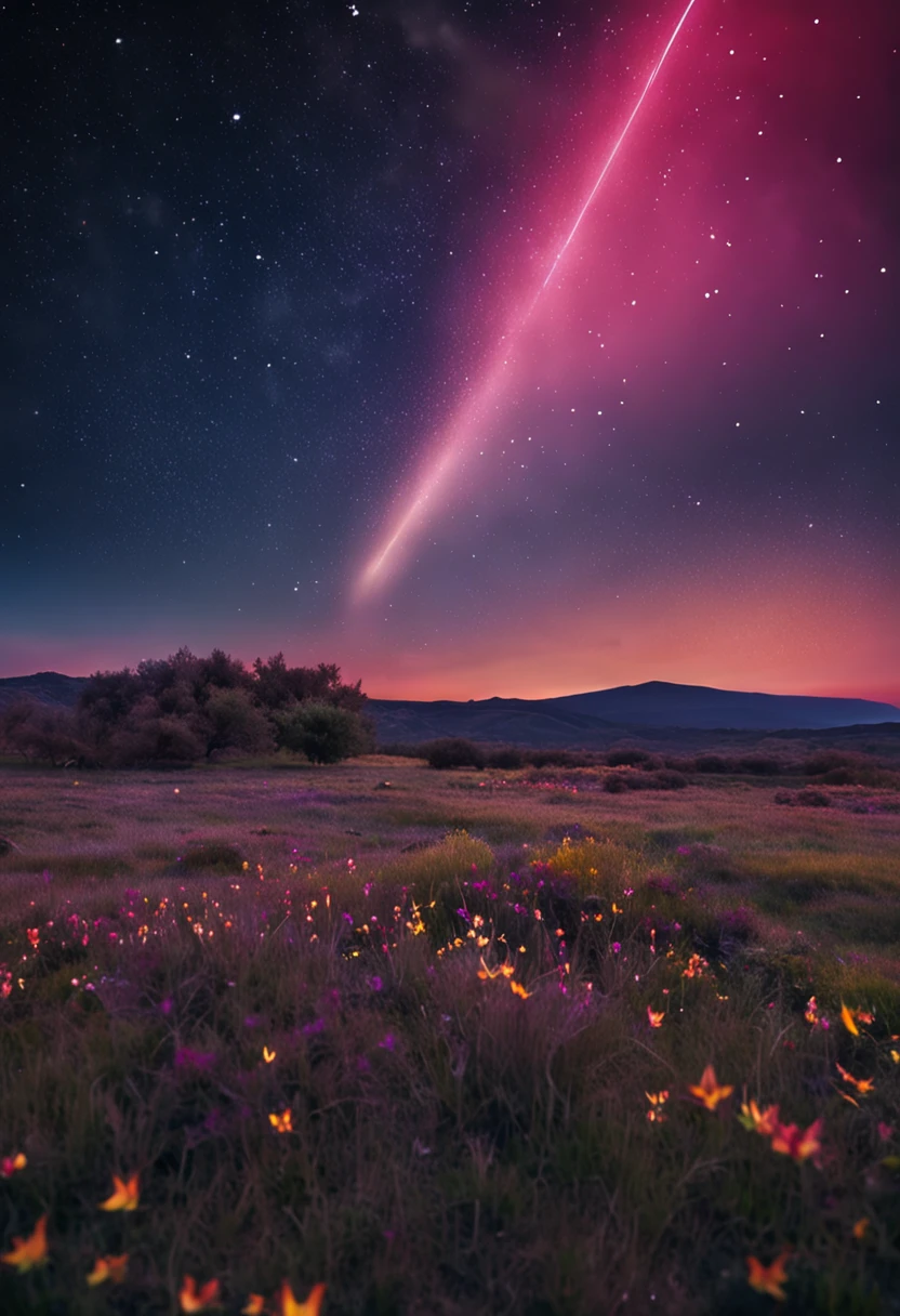 Shooting stars streak across the meadows of the night,The full moon hangs in the sky