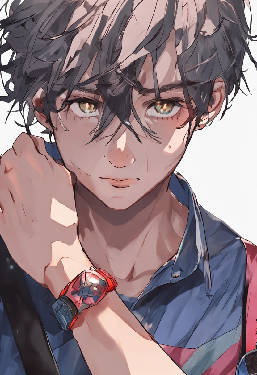 (masutepiece),1boy ,Ayakoji, Cool hair, Beautiful eyes, looking at view, Portrait,Quiet smile ,Party Balloon ,super detailed,Half body details, front