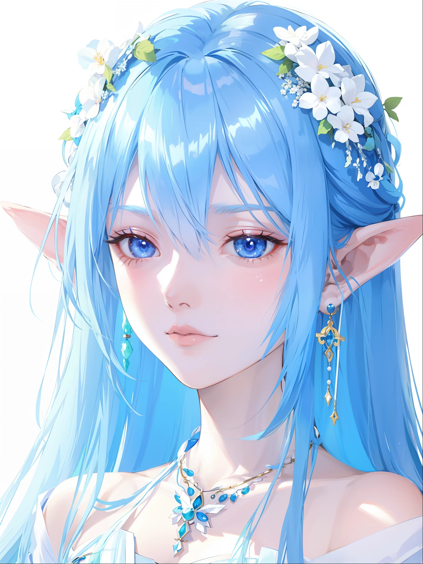 anime com cabelo azul e flores em seu cabelo, elfo azul, Menina Princesa elfa, elfo com pele azul, retrato bonito do anime, menina animea, anime de fantasia bonito, arte de anime digital, anime em estilo fantasia, estilo de arte de fantasia, arte de anime digital detalhada, retrato impressionante do rosto do anime, elfo de pele azul, Estilo anime bonito, Retrato de elfo muito bonito