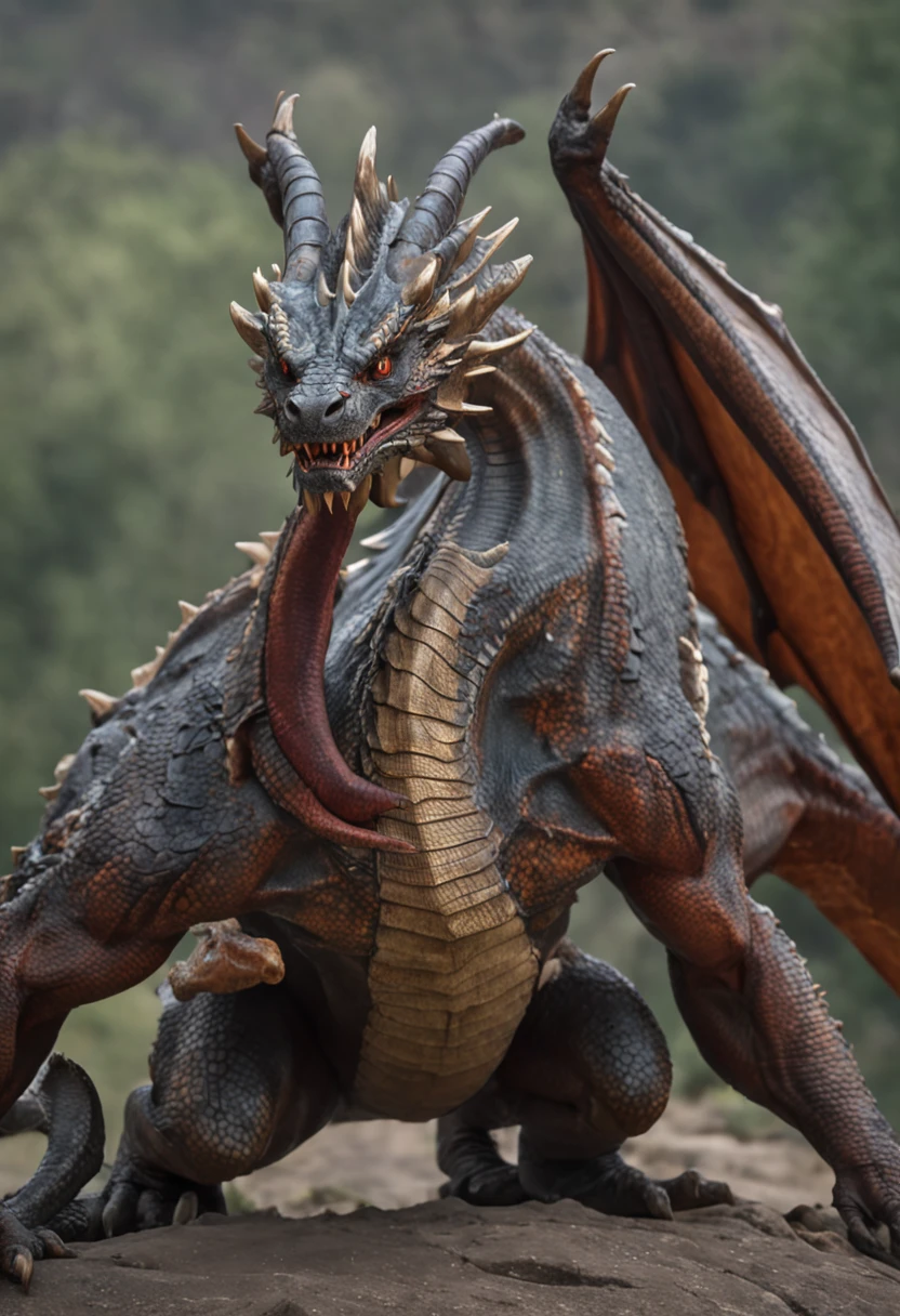 "Ancient dragons，Domineering and mighty，Dragon scales flicker，Sturdy appearance，The lines are complex and delicate，The eyes are fierce and majestic，Surrounded by flames，Four-clawed mighty，The dragon's tail is strong and powerful，Hideous expression，Terrifying momentum，Huge figure，standing on top of a mountain，Roar in the wind and rain，Reflected in lightning and thunder。"