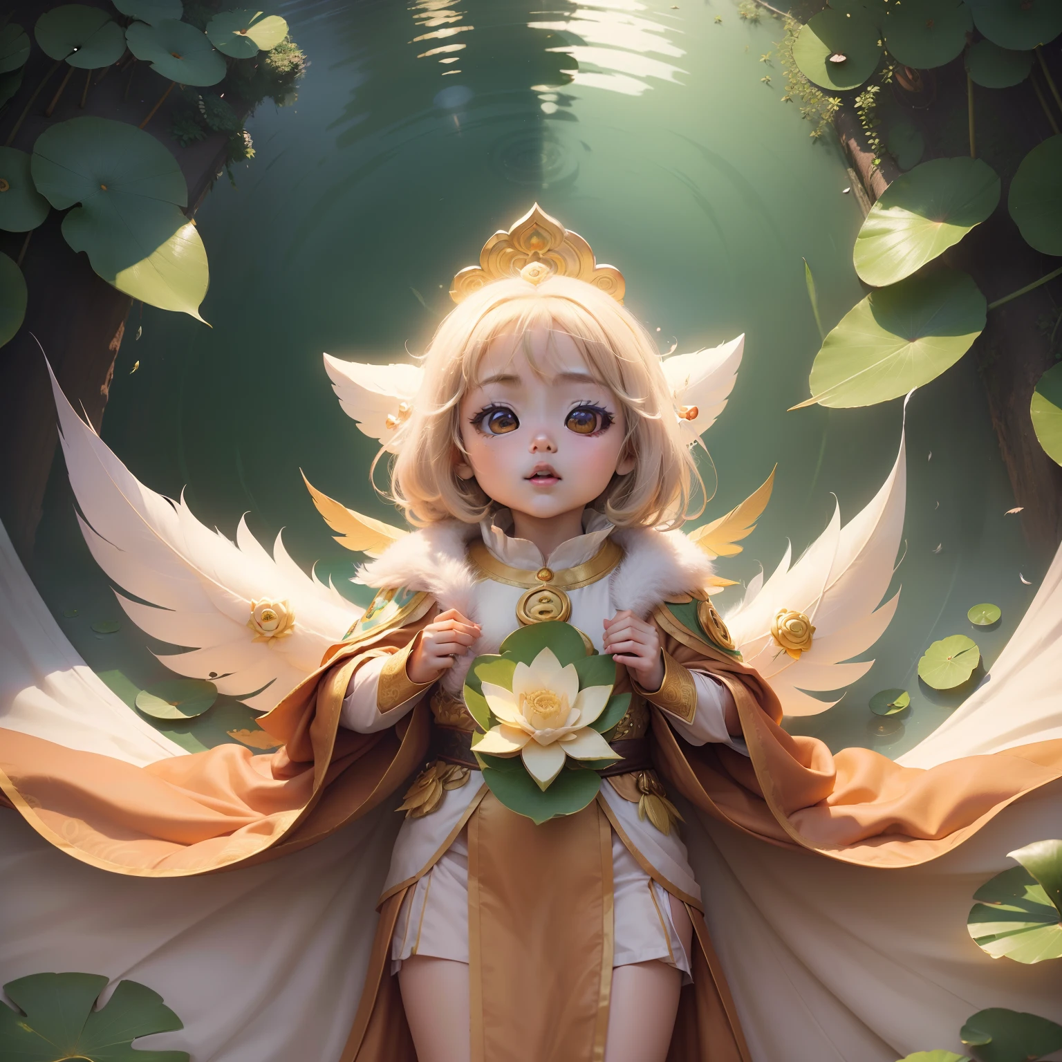 Cute Chibi Anime,(Heavenly daughter:1.8), (lotuses:1.2), (Feather robes:1.3), (Uttara monk's vestments:1.4),Royal Botanic Gardens
