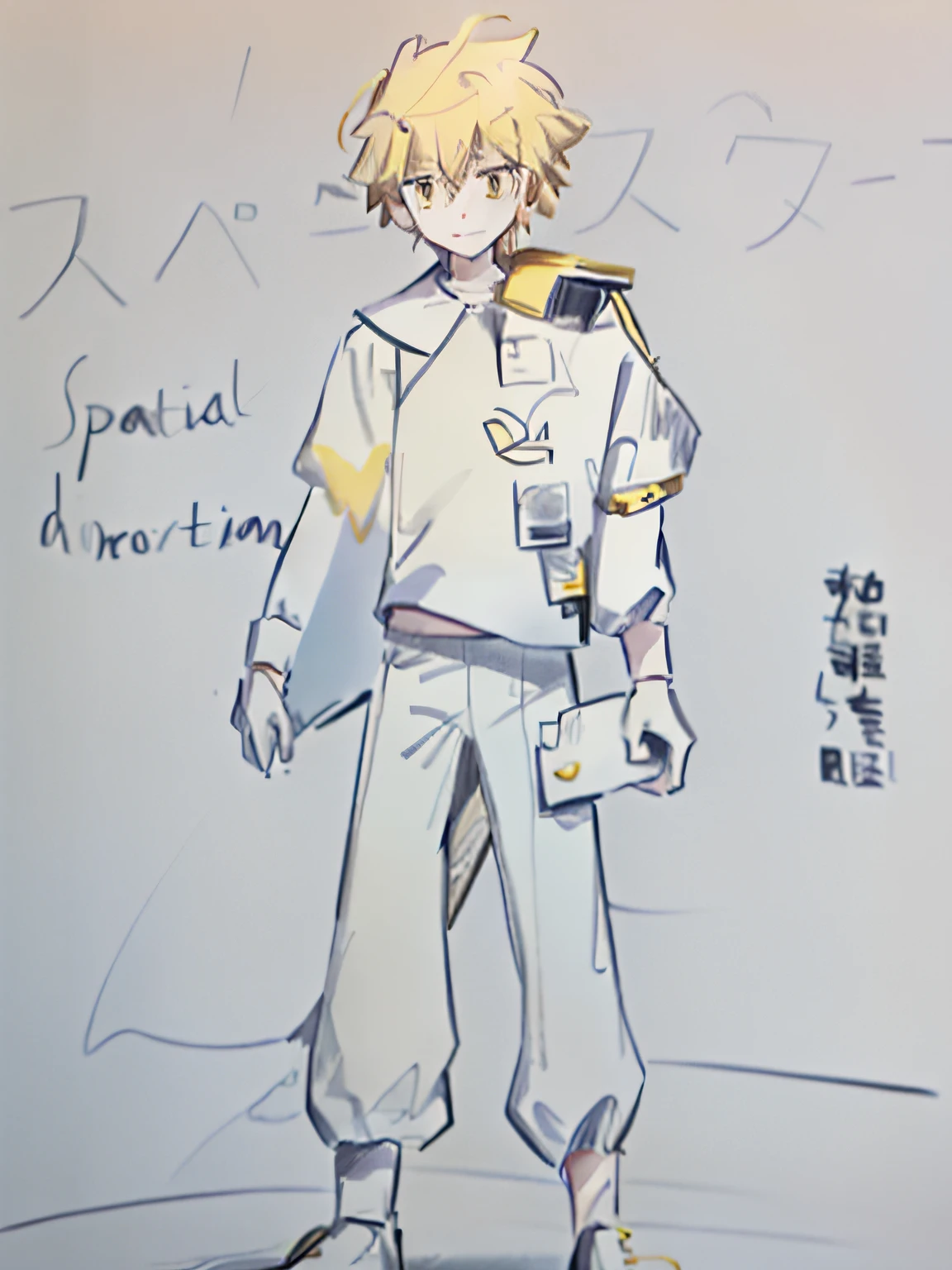 Yellow and white clothes,grey pants