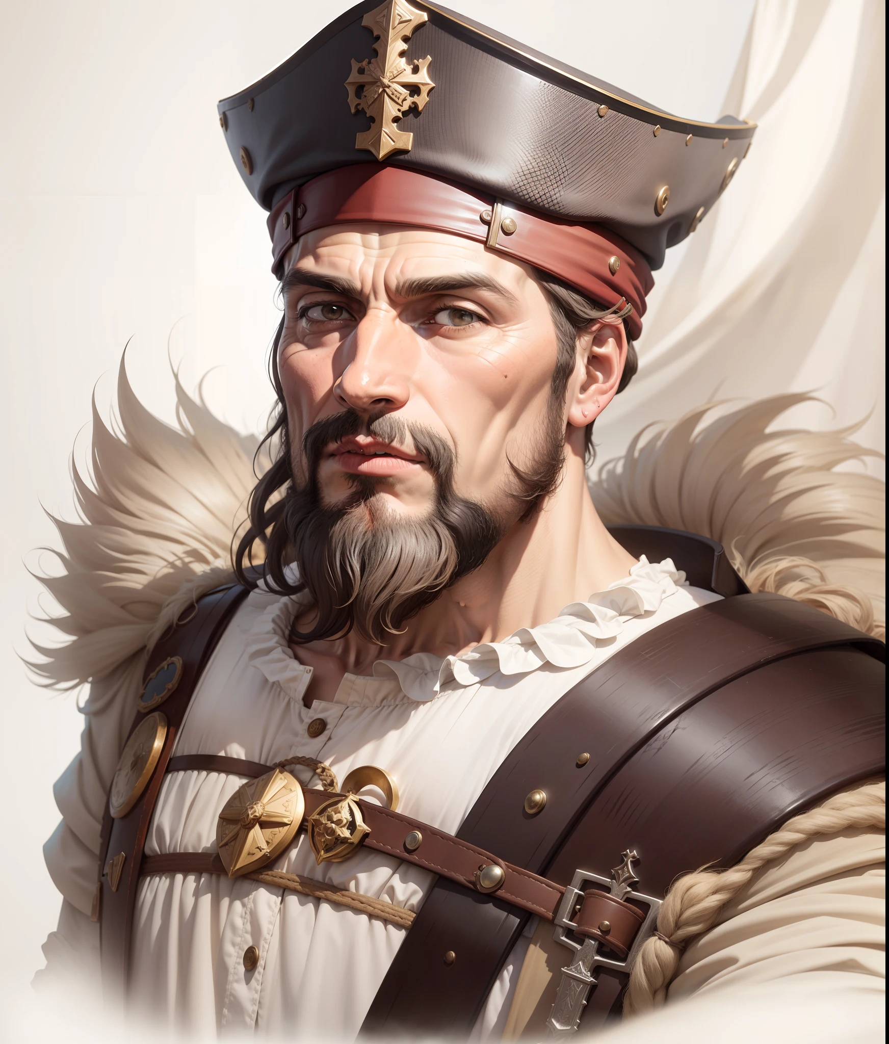 Joao da Nova, navigator, captain, Galician, 16th century, age of exploration, renaissance, age of 45, man, poor, modest clothes, no money, rude, impolite, competitive, background is 16th century Galicia, magnificent big very long beard