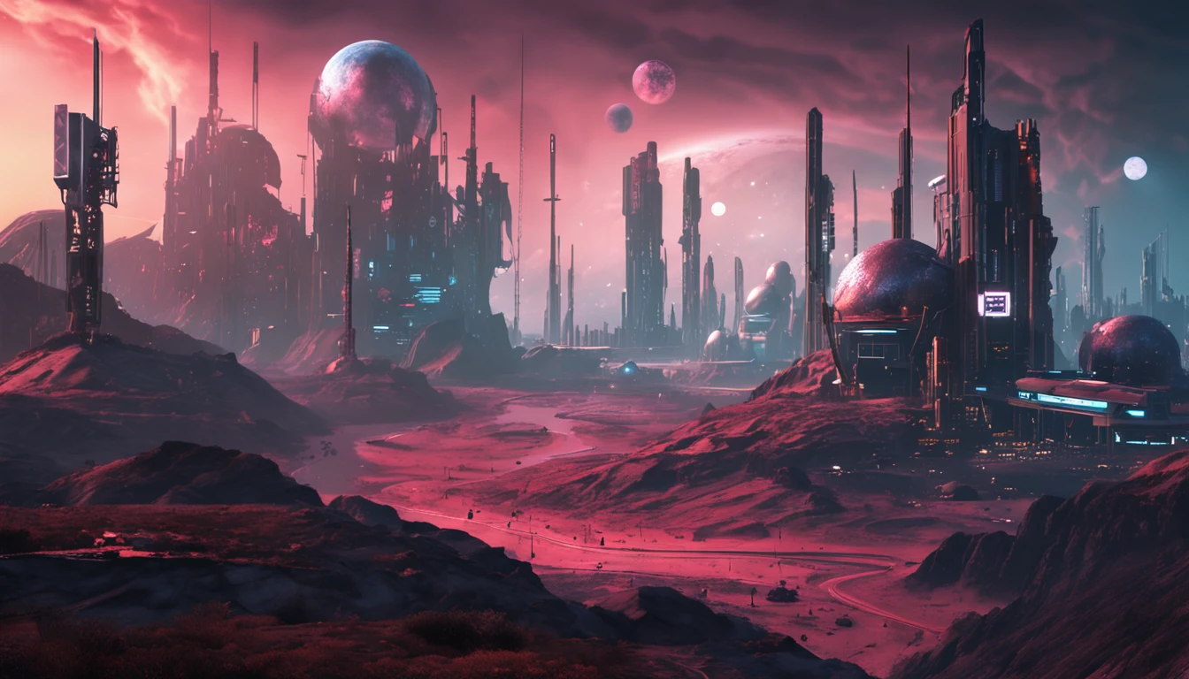 Cyberpunk landscape of Pluto time