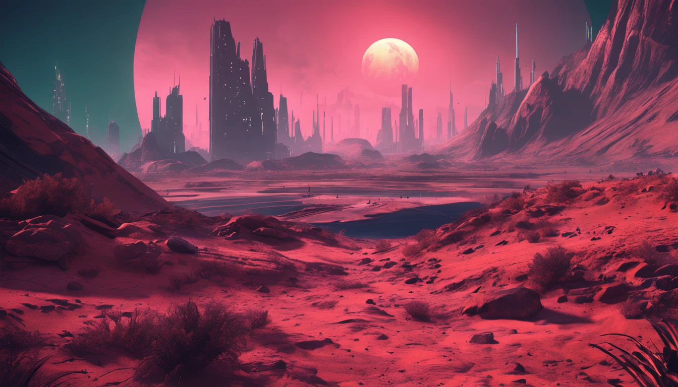 Cyberpunk landscape of Pluto time