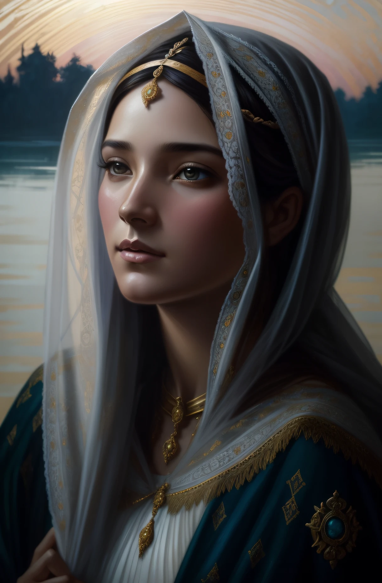 A Virgem Maria e o Jesus. MULHER CACASIANA. 19 anos, DOCE E INOCENTE OLHAR ANGELICAL, alta qualidade, obra prima, exquisite facial features, Cabelos requintados, Olhos requintados, Cabelos requintadamente coloridos, Qualidade de imagem 4K, bela luz e sombra, Efeito Tyndall, halo, hair messy, Estado jovem, Bela cena, Roupas requintadas, CORRENTES, pena, Beleza antiga com olhos grandes muito detalhados, Pintura digital, art-station, Arte conceitual, foco nítido, illustration, Arte de Greg Rutkowski e Alphonse Mucha e Victo Ngai