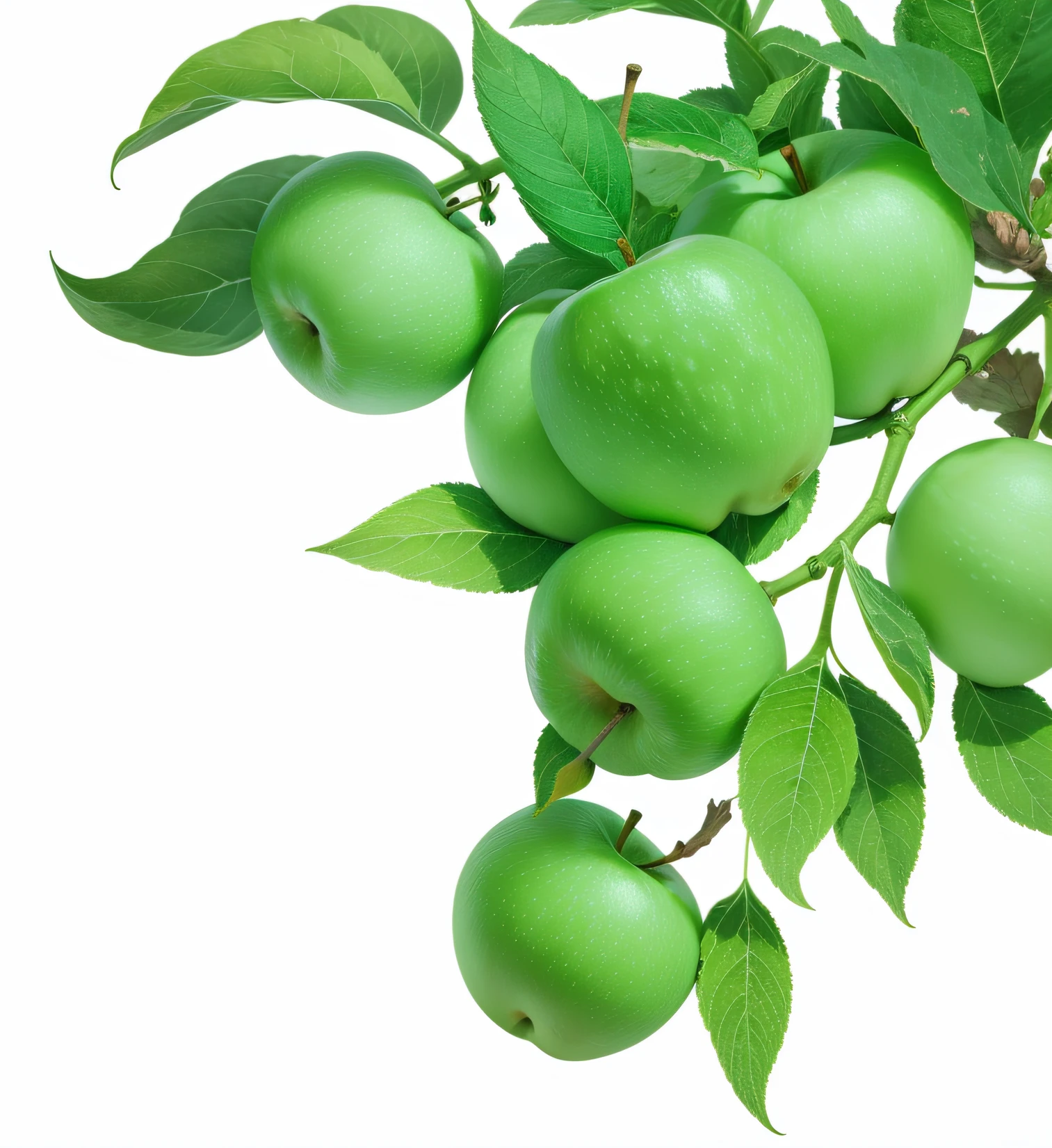 Green apple with leaves，freshen，ren，fresco，meticuloso，polypubic hair，