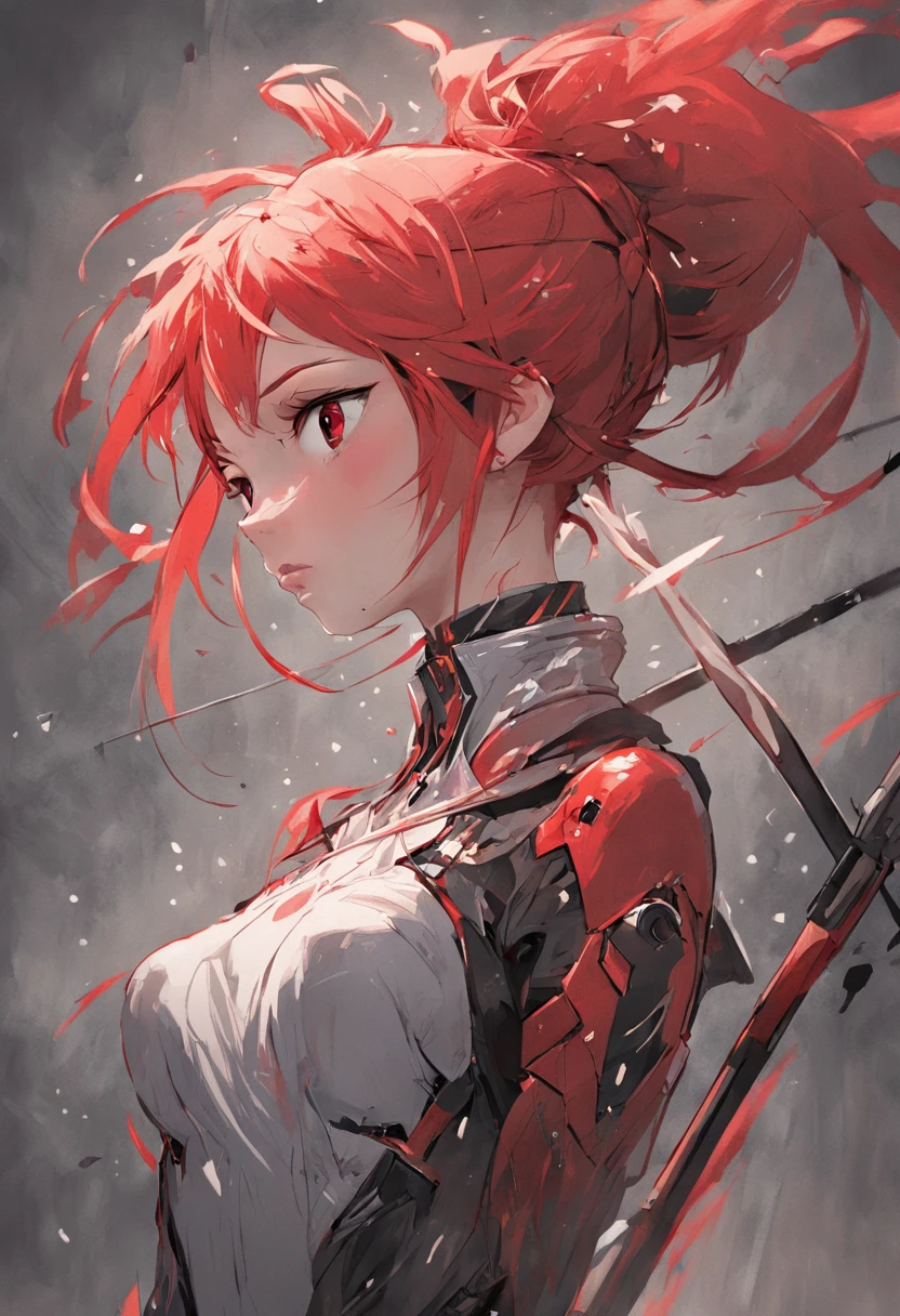 fine Illustration artstyle by Russ Mills, luis Royo, Darek Zabrocki, beautifull woman, ((Sakura Kyoko, Madoka Magica, spear, {red hair, long ponytail})), upper body dynamic posture, soft skin, hyperdetailed eyes, red eyes, hyperrealism, highly detailed, sharp focus, masterpiece, perfect composition, sci-fi, art, chiaroscuro, artstation, unreal engine 5, octane render, 8K, UHD, style by losh, wlop