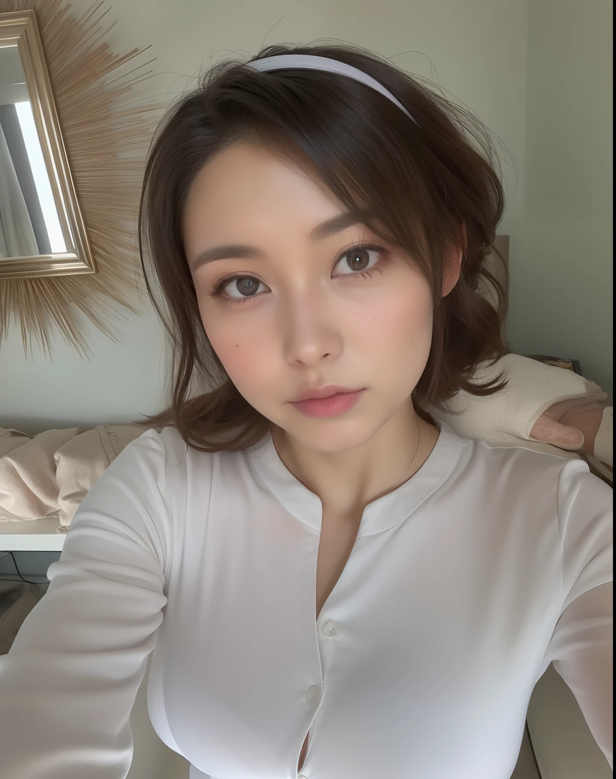 Beautiful Japan adult woman、((best qualtiy, 8K, tmasterpiece:1.3))、((realisitic:1.5))、((sense of reality:1.5))、Perfect litthing、Perfect figure beautiful woman:1.4、((Layered Hair Style、ample breasts:1.3))、(Long dark purple shirt:1.2)、(Street:1.2)、Highly detailed facial and skin texture、glowy skin、A detailed eye、二重まぶた、(The front of the shirt is open:1.1)、(breast cleavage exposed:1.1)、(small areolas:1.3)、(Small beautiful :1.3)、see the beholder、Upshot、