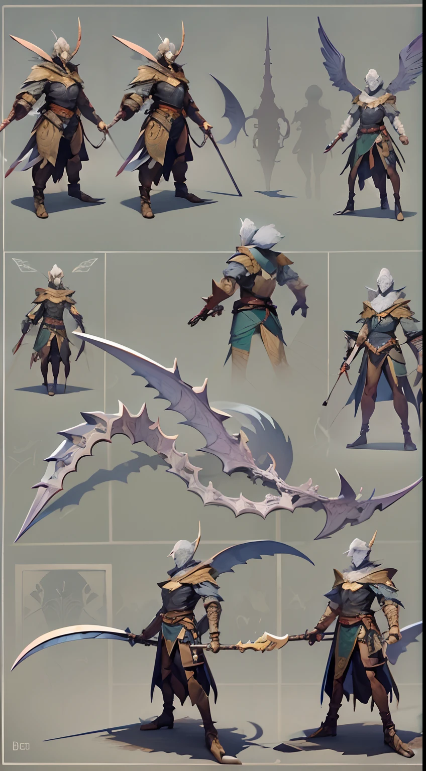 Game character standing drawing design，Hell monsters，cunning，shadowy，uncanny，terroral，scythe，Fighting posture，（full bodyesbian：1.4），with black background，clean backdrop，depth of fields，high light，Real light，Ray traching，OC renderer，UE5 renderer，Hyper-realistic，best qualtiy，8K，Works of masters，super-fine，Detailed pubic hair，Correct anatomy，
