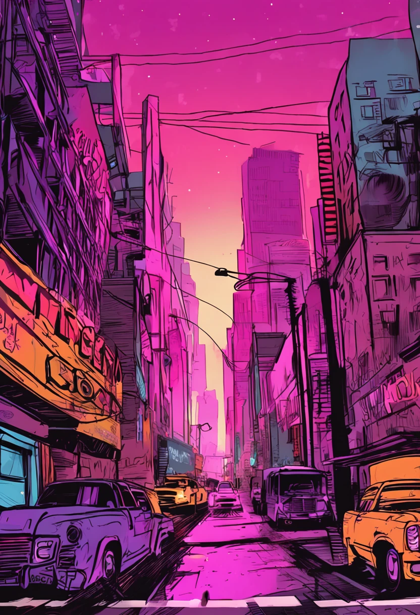 New York city pink and purple sunset，"vibe infusion" - Will some kind of emotion、Atmosphere or feeling infused into a certain scene、A process in an environment or experience。Change with the atmosphere of the party that emphasizes the passage itself、Influence or reinforce an atmosphere or emotion