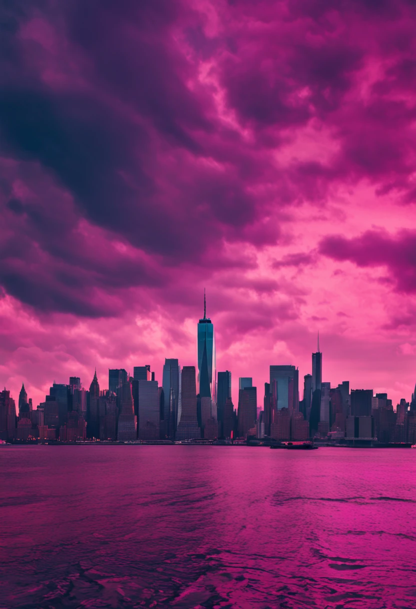 New York city pink and purple sunset,"vibe infusion" - Will some kind of emotion、Atmosphere or feeling infused into a certain scene、A process in an environment or experience。Change with the atmosphere of the party that emphasizes the passage itself、Influence or reinforce an atmosphere or emotion