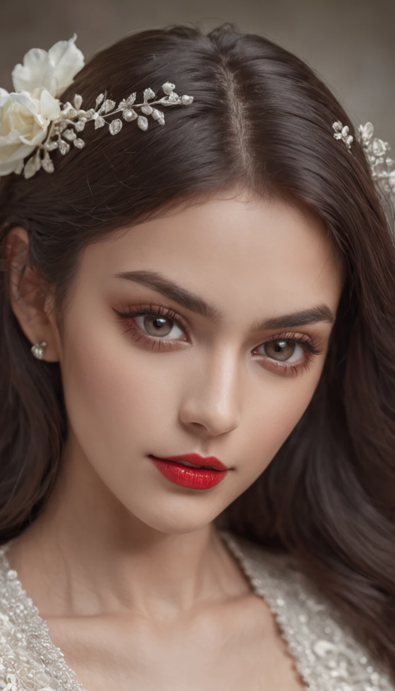 1 indian girl, Beautiful Detailed eyes, Red lips, Plain white frock, toned legs, perfect figure, big breast, 8k, ultrasharp, illustration, Detailed,sharp
