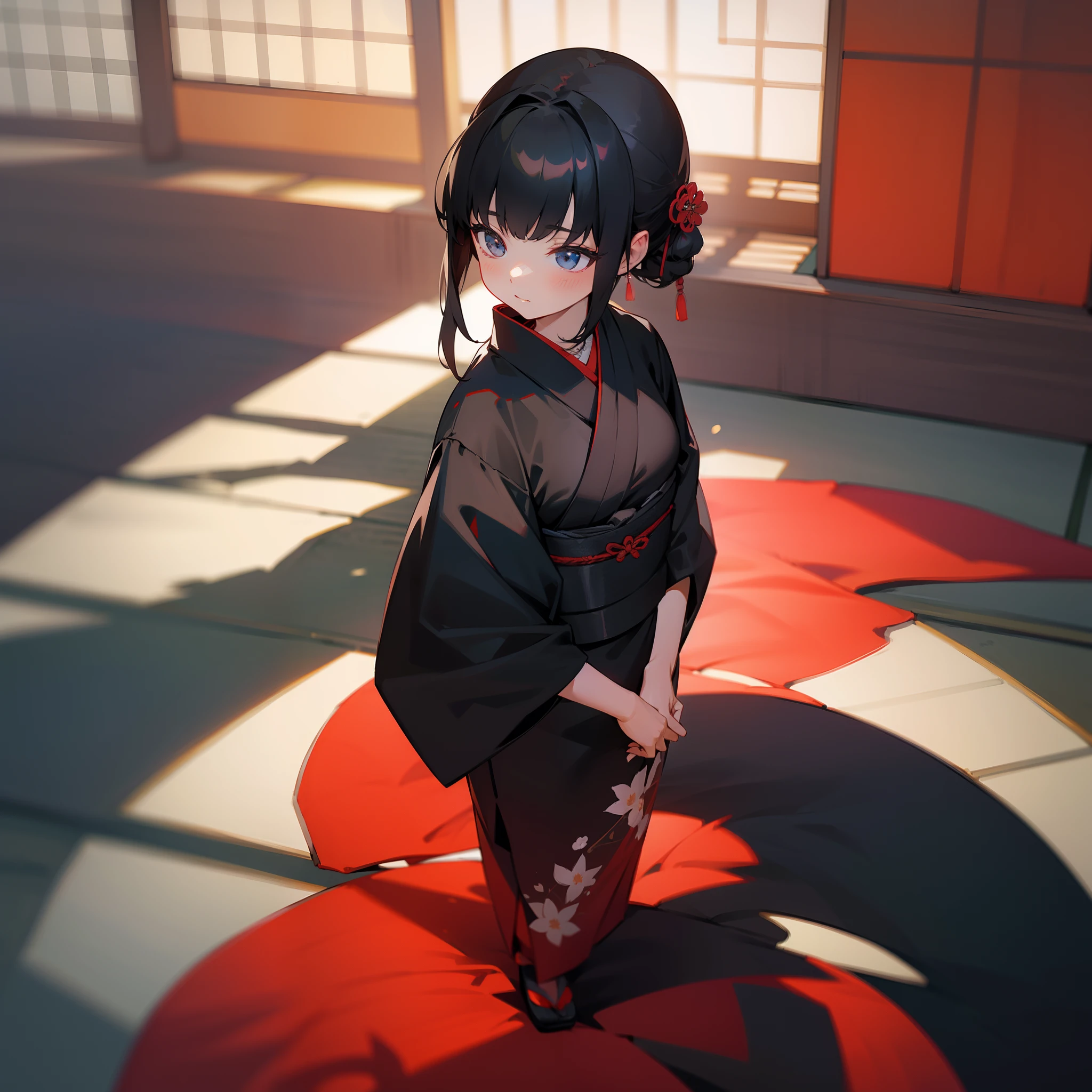 A black、shadowy、florals、Japanese dress、