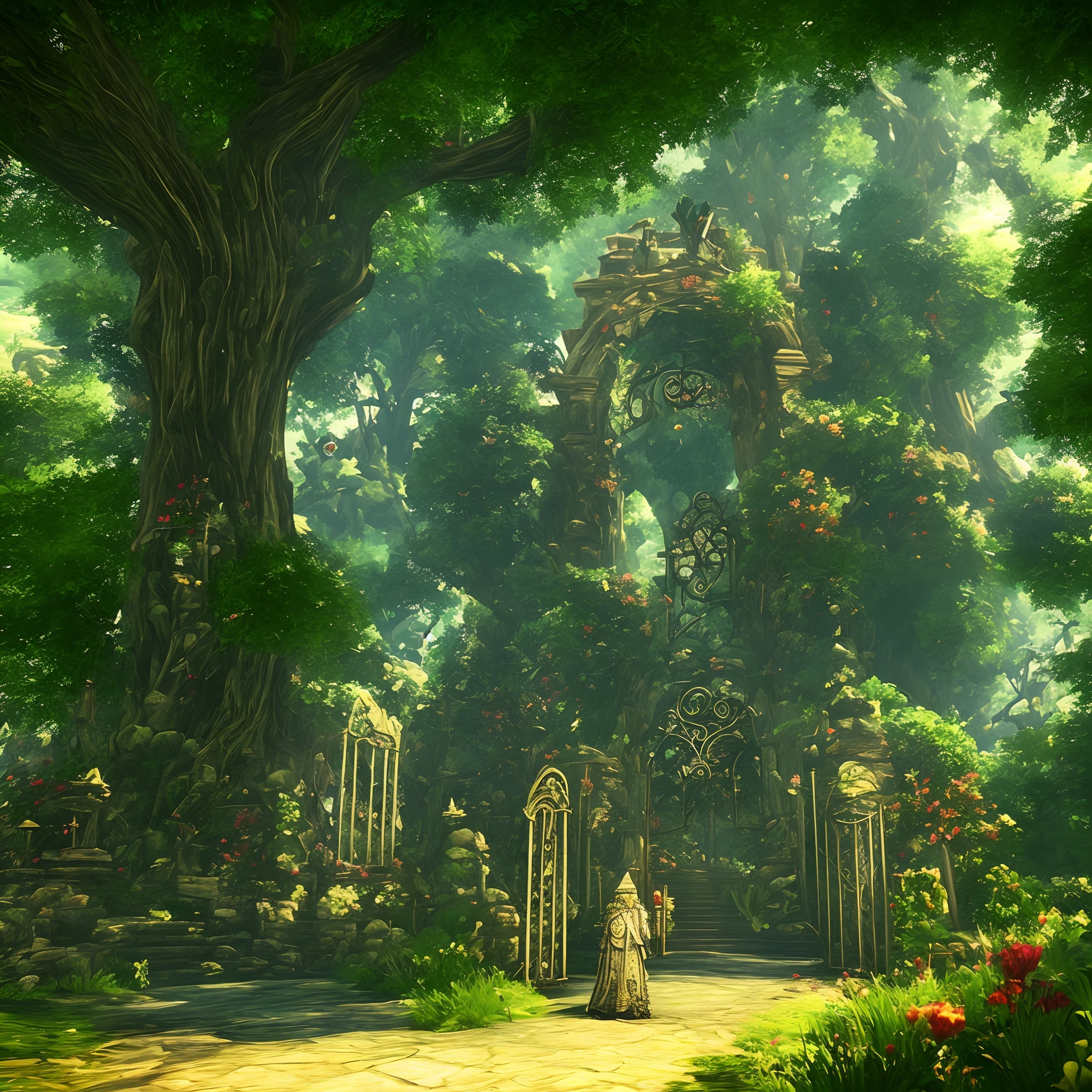 The saint guards the last pure land with the World Tree and the Human Gate