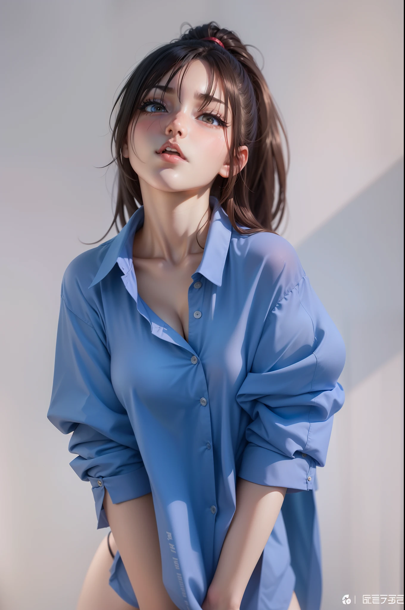 （NSFW：1.1）animemanga girl，Face 1:1 Detailed simulation， nakeness， gigantic cleavage breasts， thick thight， a sexy pose， Just a transparent shirt， no underwares， Open legs， full bodyesbian， dampness， with no underpants， In bras， Bulky breasts， emerges --auto --s2