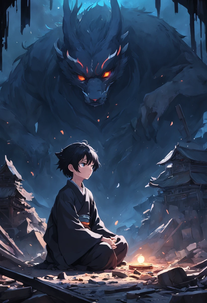 Haotian sat quietly next to the waste pile，The surrounding area is dilapidated，Holding a black shiny bead in his hand，He closes his eyes，Start chanting something like a mantra，A circle of faint light appeared around them。