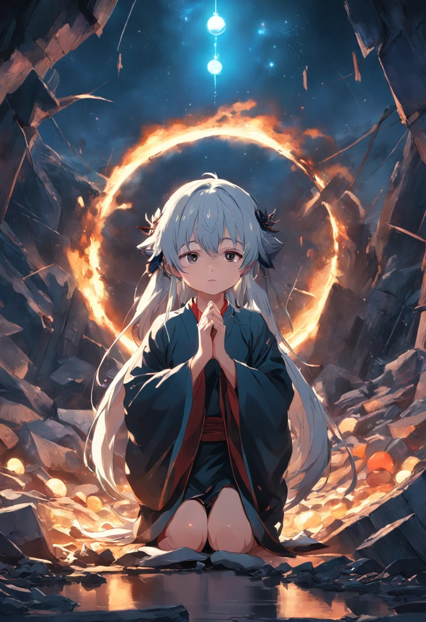 Haotian sat quietly next to the waste pile，The surrounding area is dilapidated，Holding a black shiny bead in his hand，He closes his eyes，Start chanting something like a mantra，A circle of faint light appeared around them。